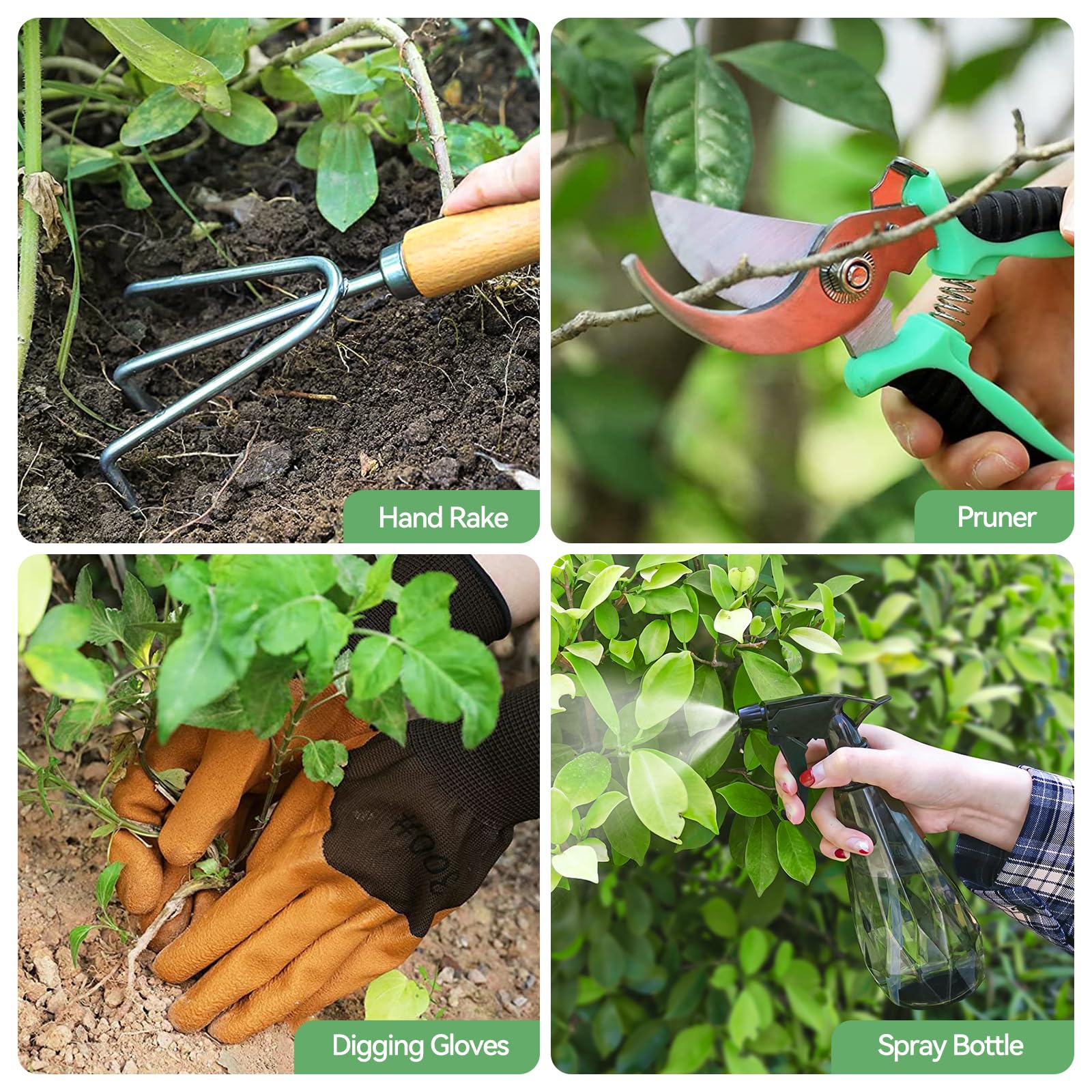 Wudkey 9-Piece Green Garden Tool Set with Heavy-Duty Rust-Proof Tools and Fashion Storage Tote Bag for Home Gardening - Image 6