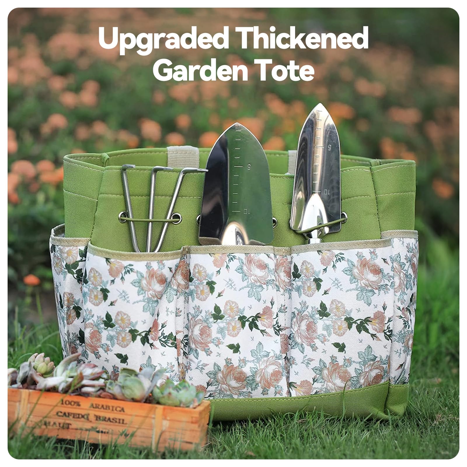 Wudkey 9-Piece Green Garden Tool Set with Heavy-Duty Rust-Proof Tools and Fashion Storage Tote Bag for Home Gardening - Image 4