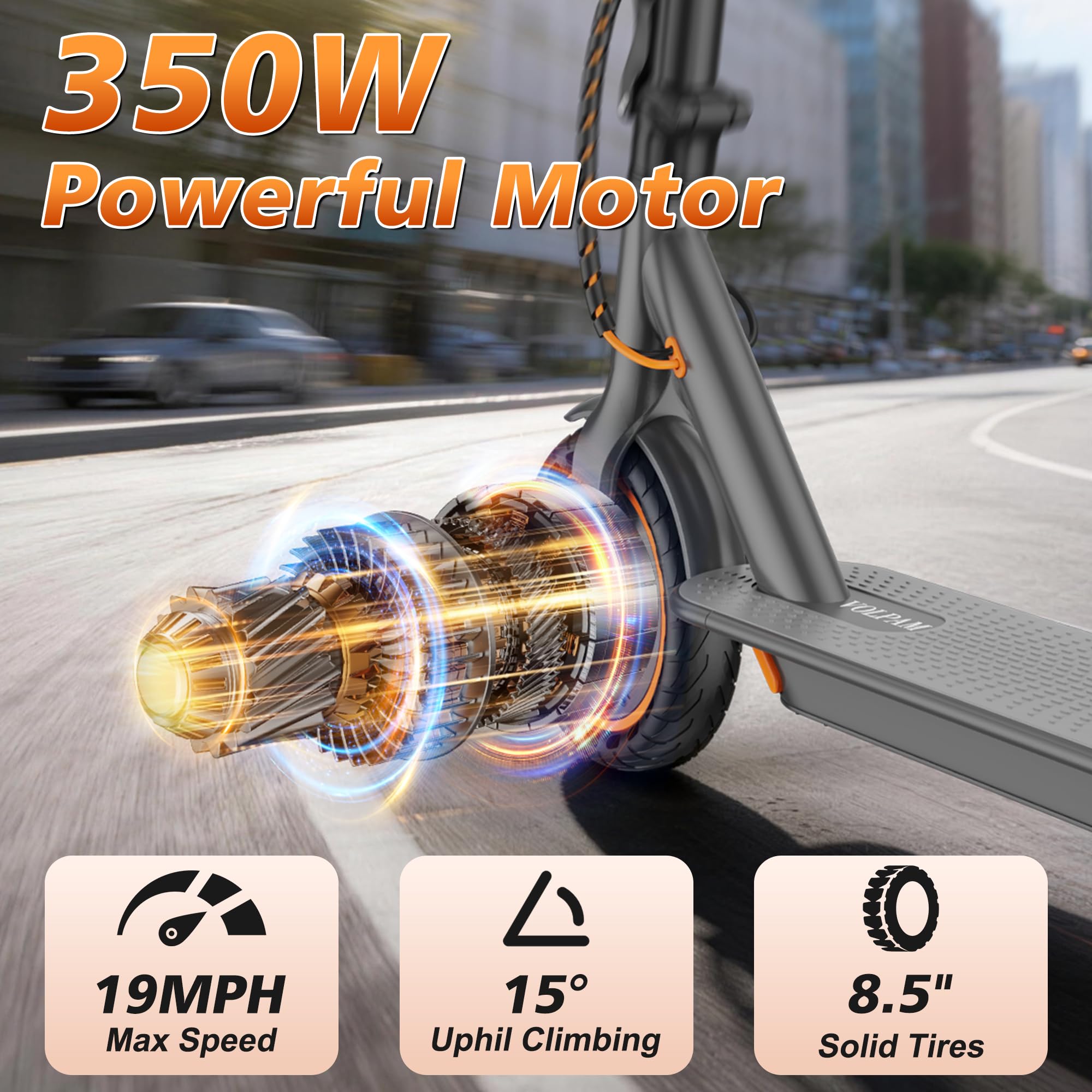 VOLPAM Electric Scooter, 350W/500W Motor, 21/28/40 Miles Long Range 19 MPH Max Speed, 8.5"/10'' Solid Tire, Lightweight EScooter with Dual Brakes & Lights, APP - Image 3