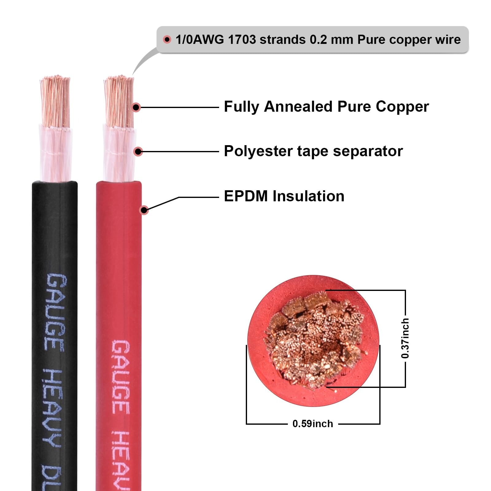 Misopily 1/0 Gauge Battery Cable 10FT Red and 10FT Black Pair Pure Copper OFC Wire Heavy Duty Welding Cable for Automotive Solar Generator Use - Image 2