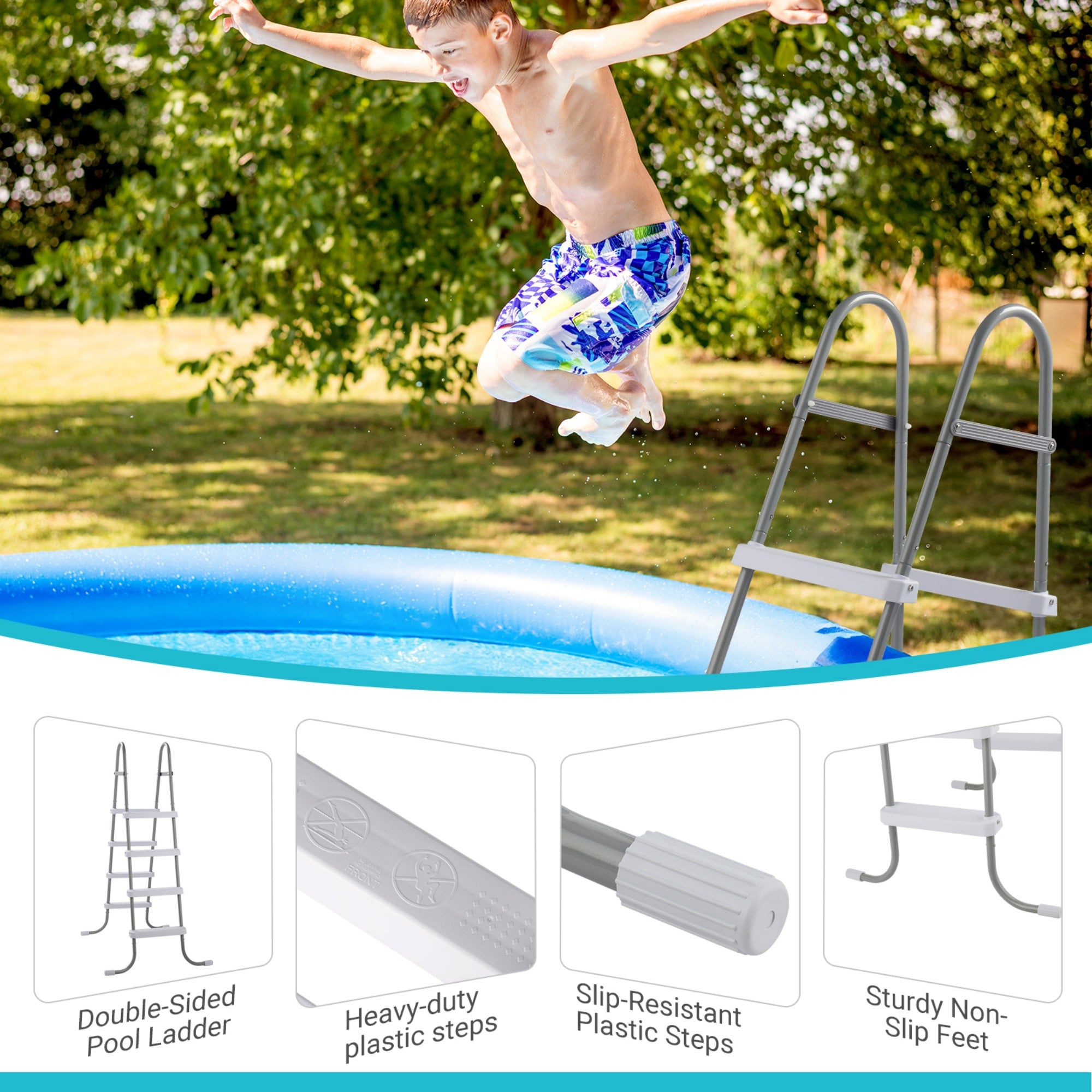 Wudkey 4 Step 52in Pool Ladder Iron Grey Frame White Steps - Image 4
