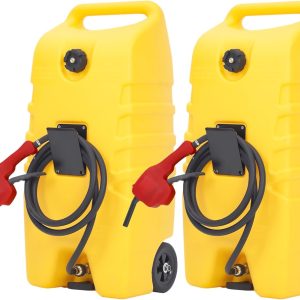 GAOMON 2Pack 14 Gal Portable Fuel Tank with Manual Siphon Pump and 10 Ft Hose Movable Gasoline Diesel Caddy with Wheels for Car ATV Boat Lawn Mower Generator Yellow