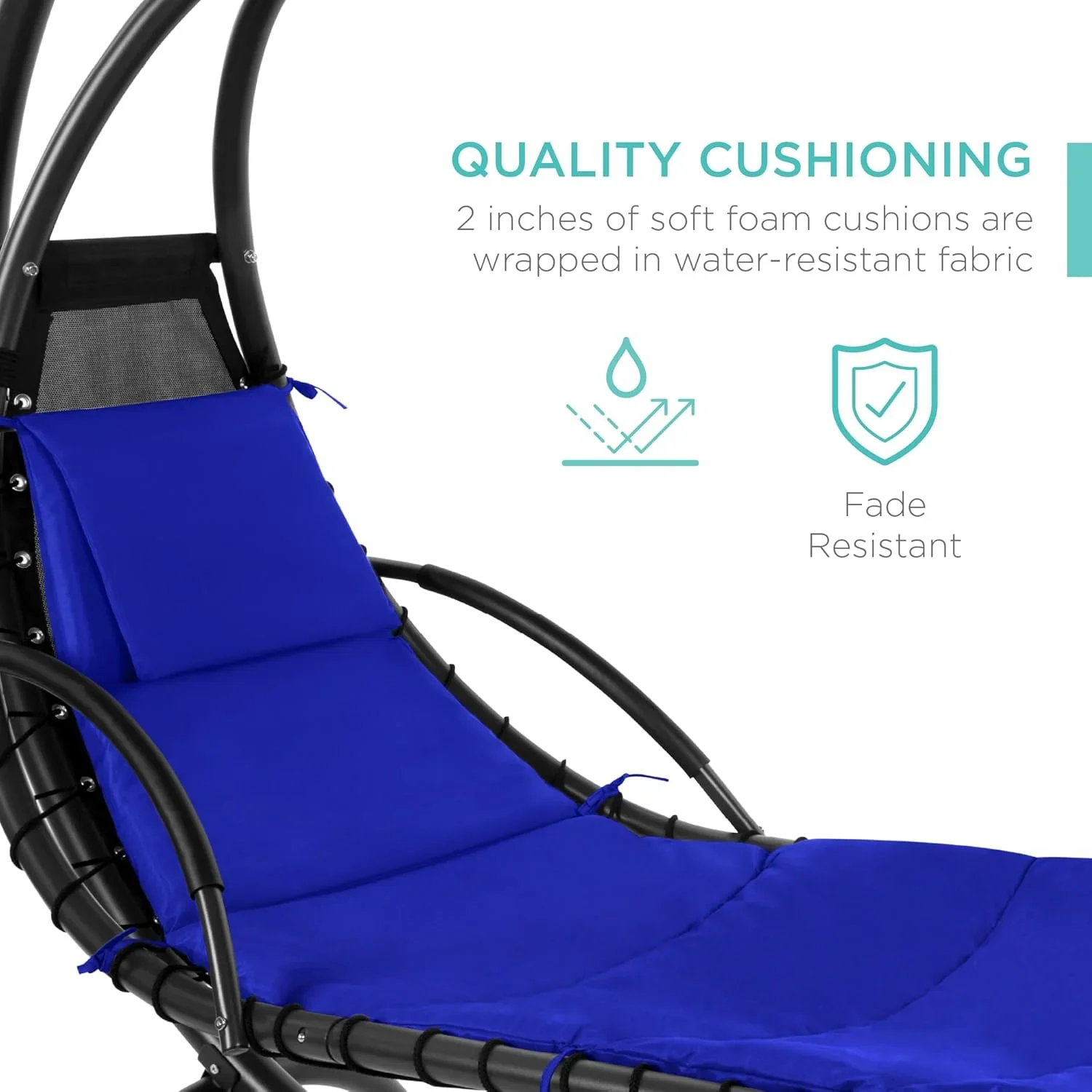 Best Choice Products Outdoor Hanging Curved Steel Chaise Lounge Chair Swing w/Built-in Pillow and Removable Canopy - Charcoal Gray - Image 31