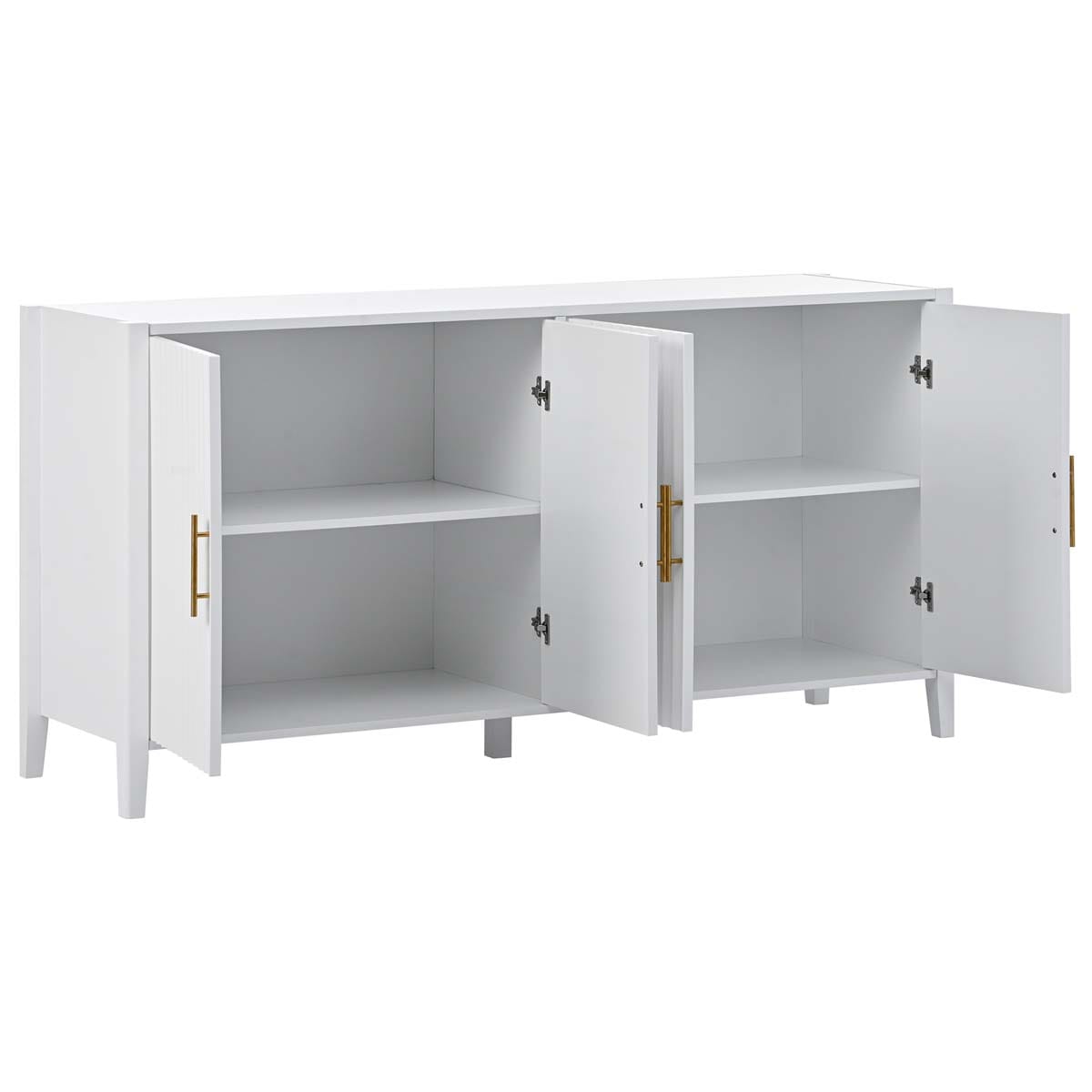 ModernLuxe Assembly Required 61.1inch Modern 4 Vertical Wavy Slatted Doors Sideboard Storage Cabinet With Elegant Design Solid Wood Legs with Painted Metal Handles for Dining Room Living Room Kitchen or Entryway White - Image 10