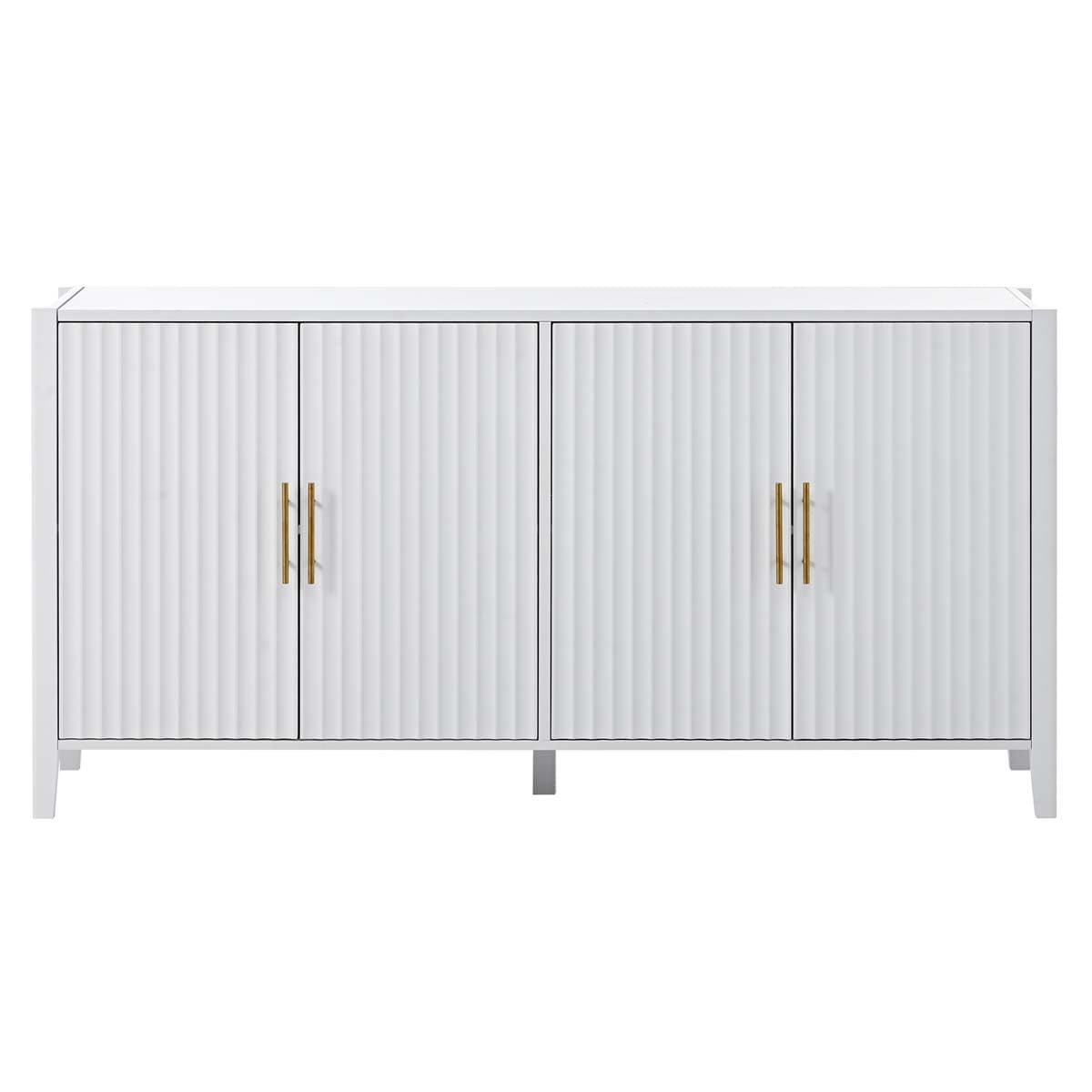 ModernLuxe Assembly Required 61.1inch Modern 4 Vertical Wavy Slatted Doors Sideboard Storage Cabinet With Elegant Design Solid Wood Legs with Painted Metal Handles for Dining Room Living Room Kitchen or Entryway White - Image 9