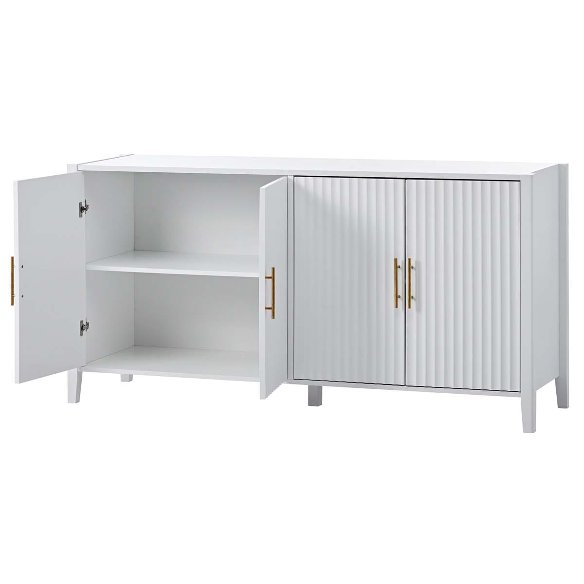 ModernLuxe Assembly Required 61.1inch Modern 4 Vertical Wavy Slatted Doors Sideboard Storage Cabinet With Elegant Design Solid Wood Legs with Painted Metal Handles for Dining Room Living Room Kitchen or Entryway White - Image 12