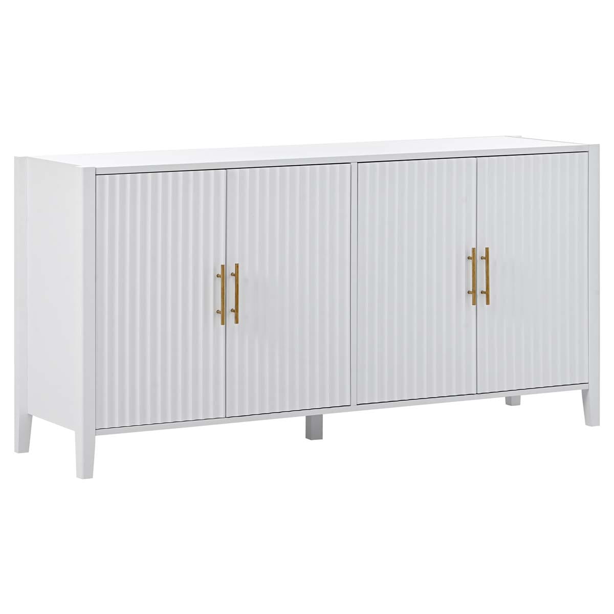 ModernLuxe Assembly Required 61.1inch Modern 4 Vertical Wavy Slatted Doors Sideboard Storage Cabinet With Elegant Design Solid Wood Legs with Painted Metal Handles for Dining Room Living Room Kitchen or Entryway White - Image 11