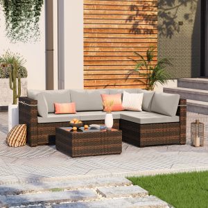 Patio Watcher 5 -Piece Wicker Beige Patio Conversation Set