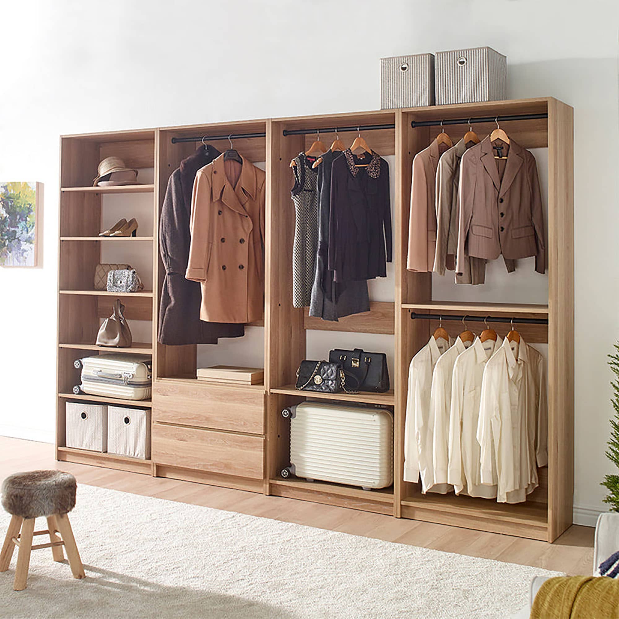 Klair Living Prosper 125.52-in to 125.52-in W Walk-in Portable closet Oak Solid Shelving Wood Closet System - Image 2