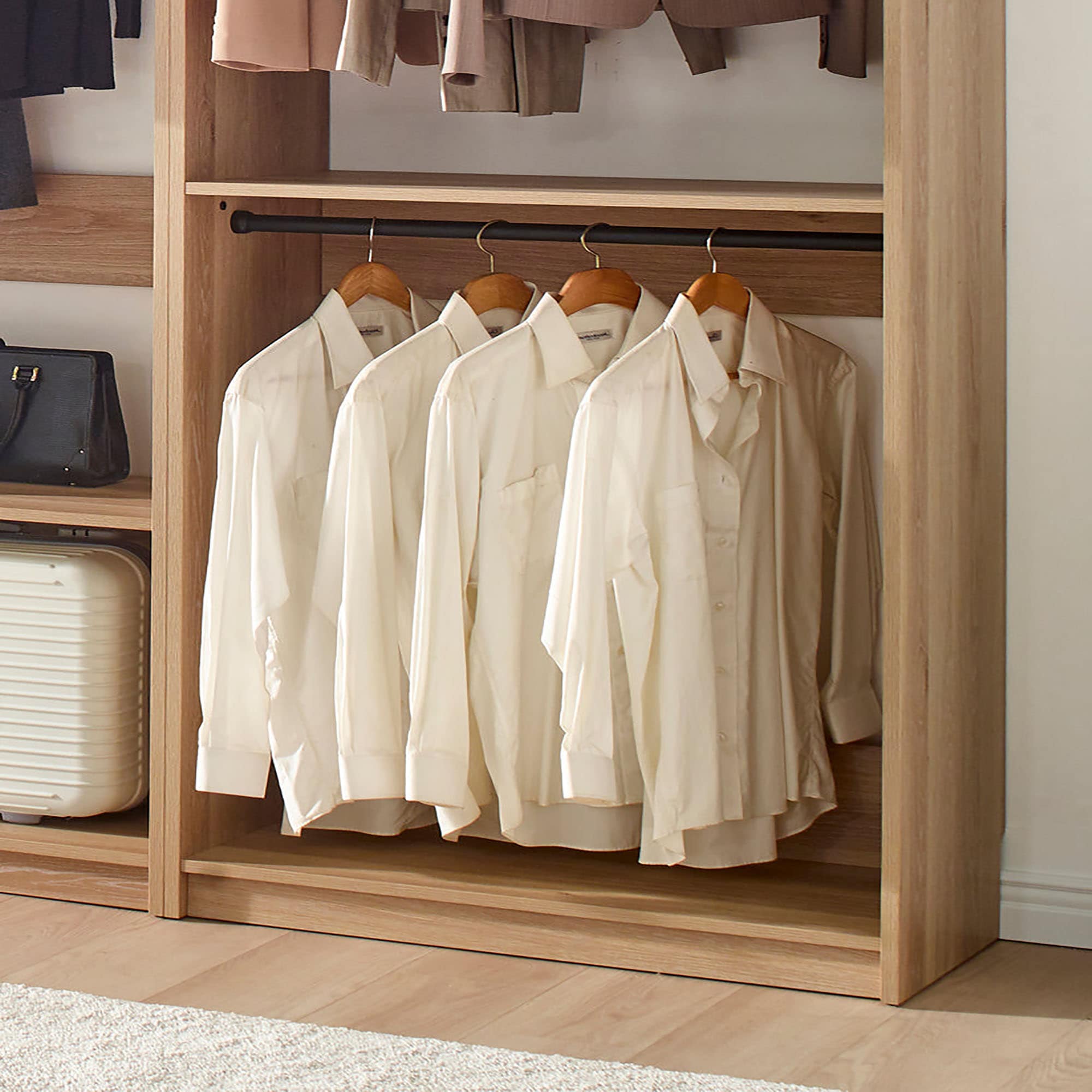 Klair Living Prosper 125.52-in to 125.52-in W Walk-in Portable closet Oak Solid Shelving Wood Closet System - Image 6