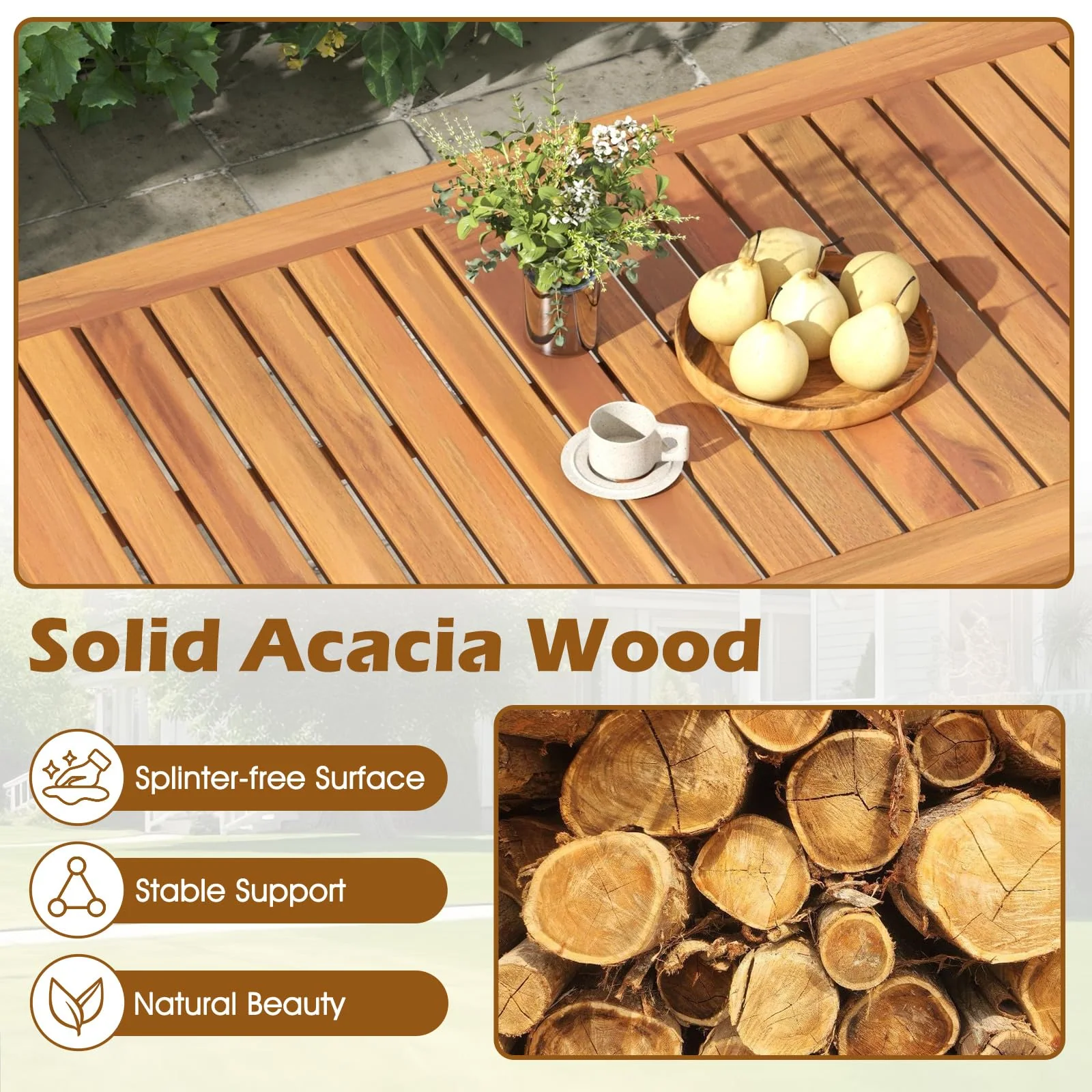 Tangkula 4 Pieces Patio Furniture Set, Outdoor Acacia Wood Conversation Set with Soft Cushions and Coffee Table - Image 7