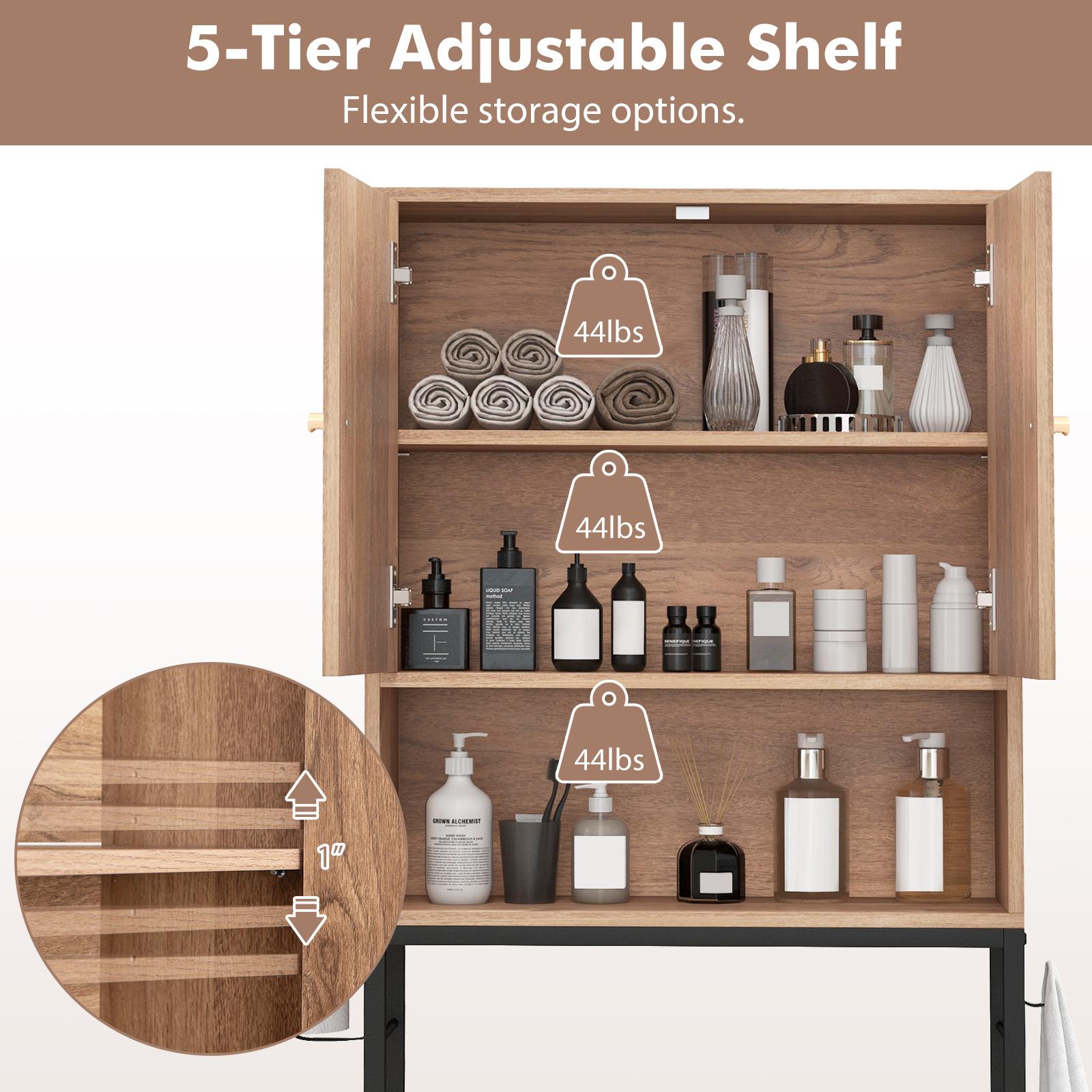 BABOOM 25-in x 65-in x 9-in Over The Toilet Storage Cabinet with 2 Doors and Adjustable Shelf - Image 6
