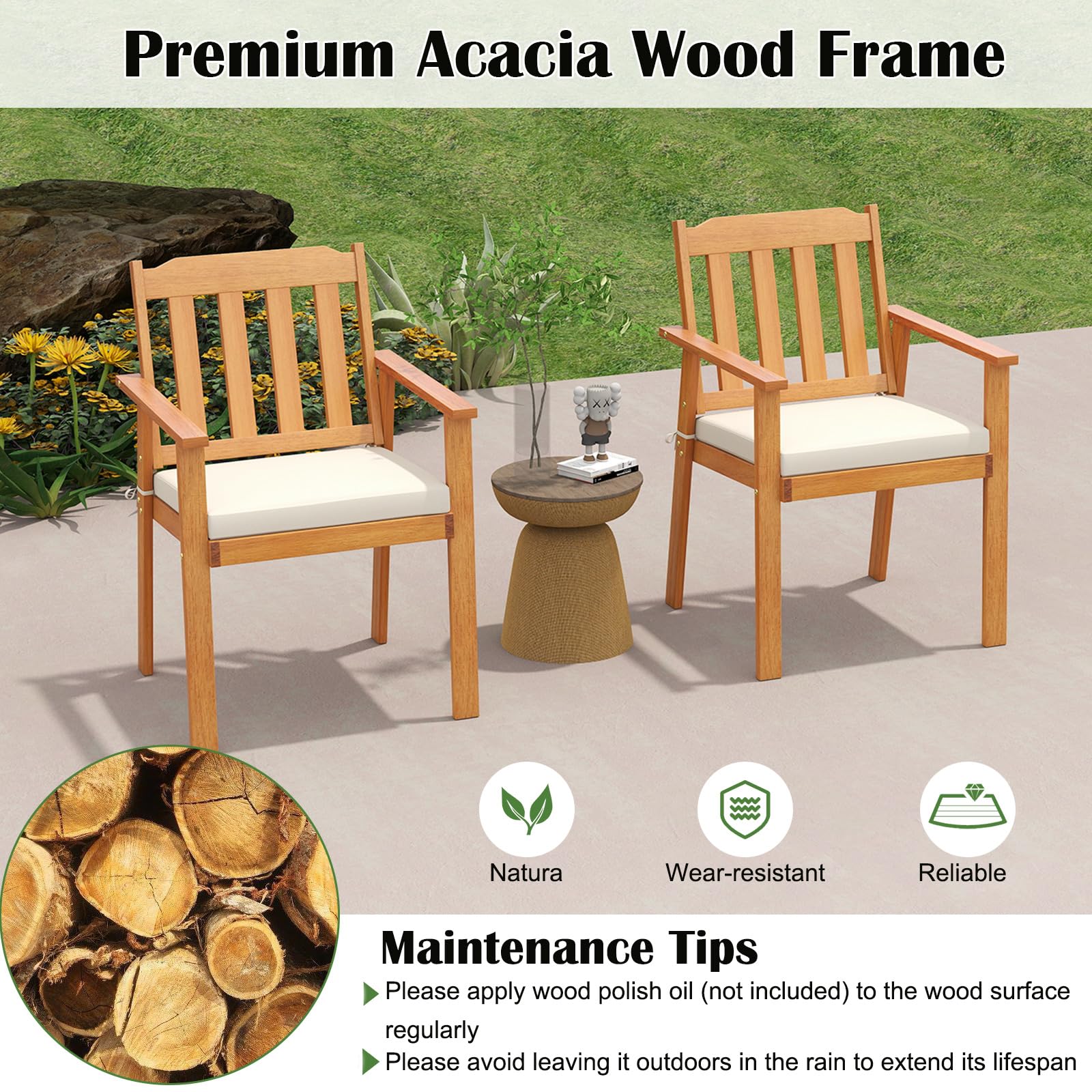 Tangkula 6 Pieces Patio Dining Table Set, Acacia Wood - Image 6