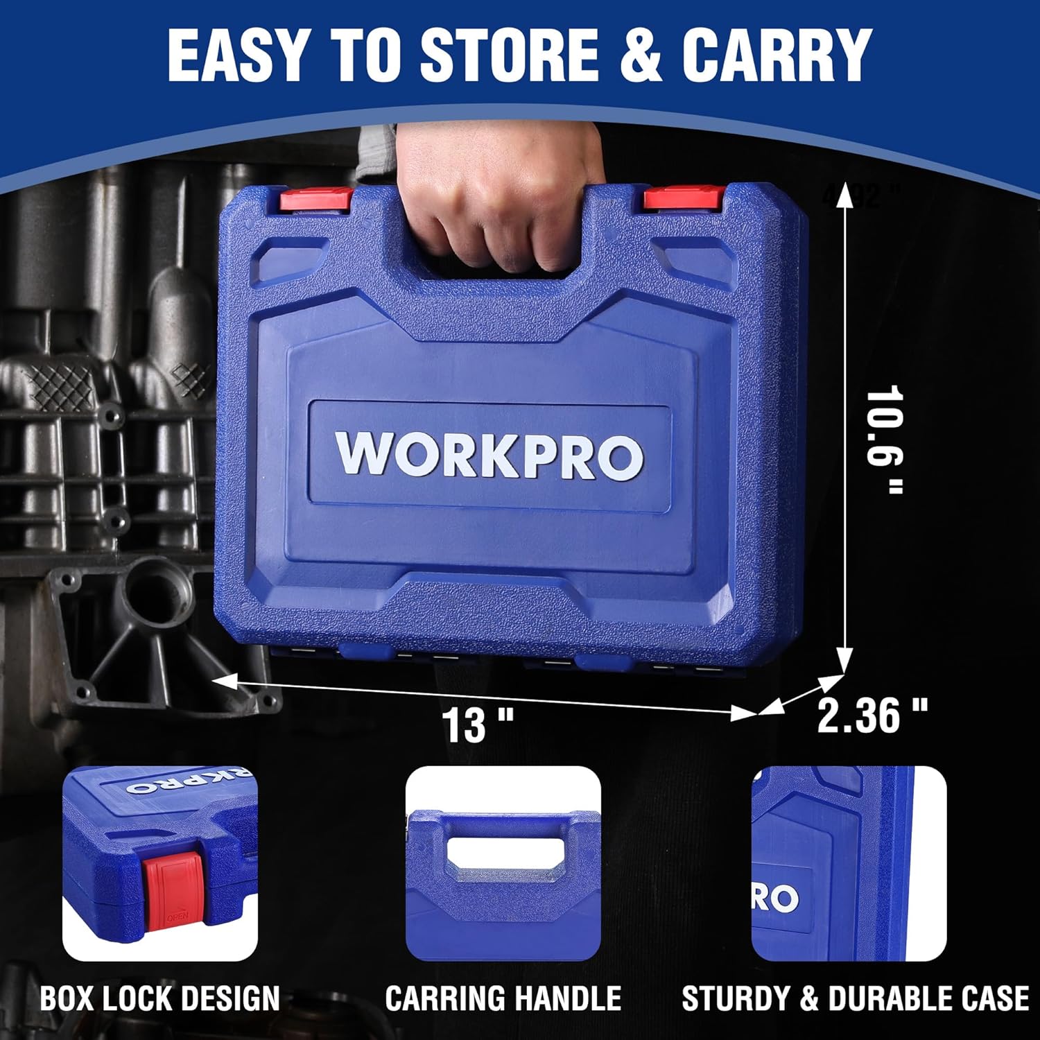 WORKPRO 20-Piece 1/2" Drive Deep Impact Socket Set, 6-Point, Cr-V Steel, 10-27mm, Universal Joint, Adapter and Extension Bar, Metric - Image 6