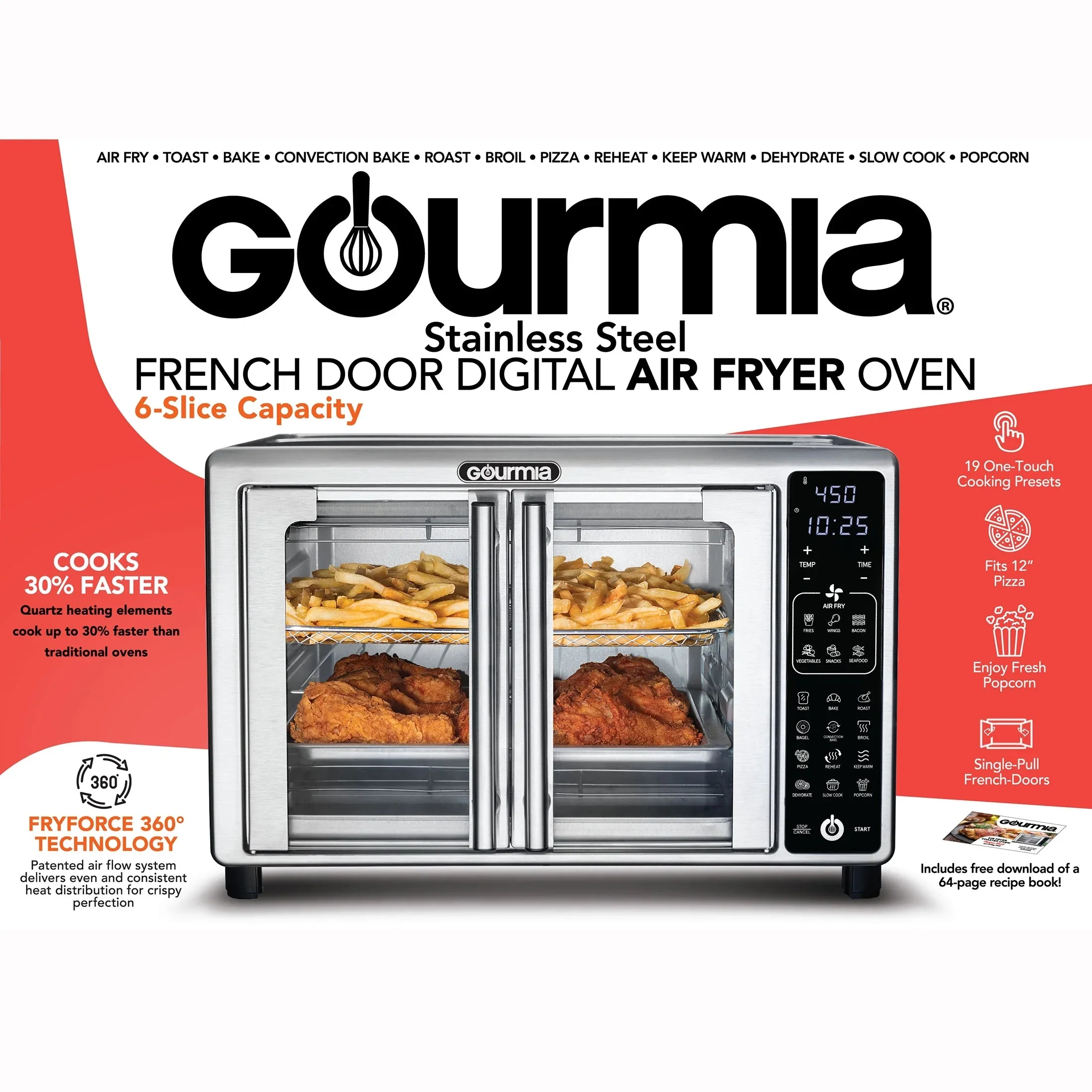 Gourmia French Door Digital Toaster Oven Air Fryer, 6-Slice, 24L, Stainless Steel - GTF2440 - Image 9