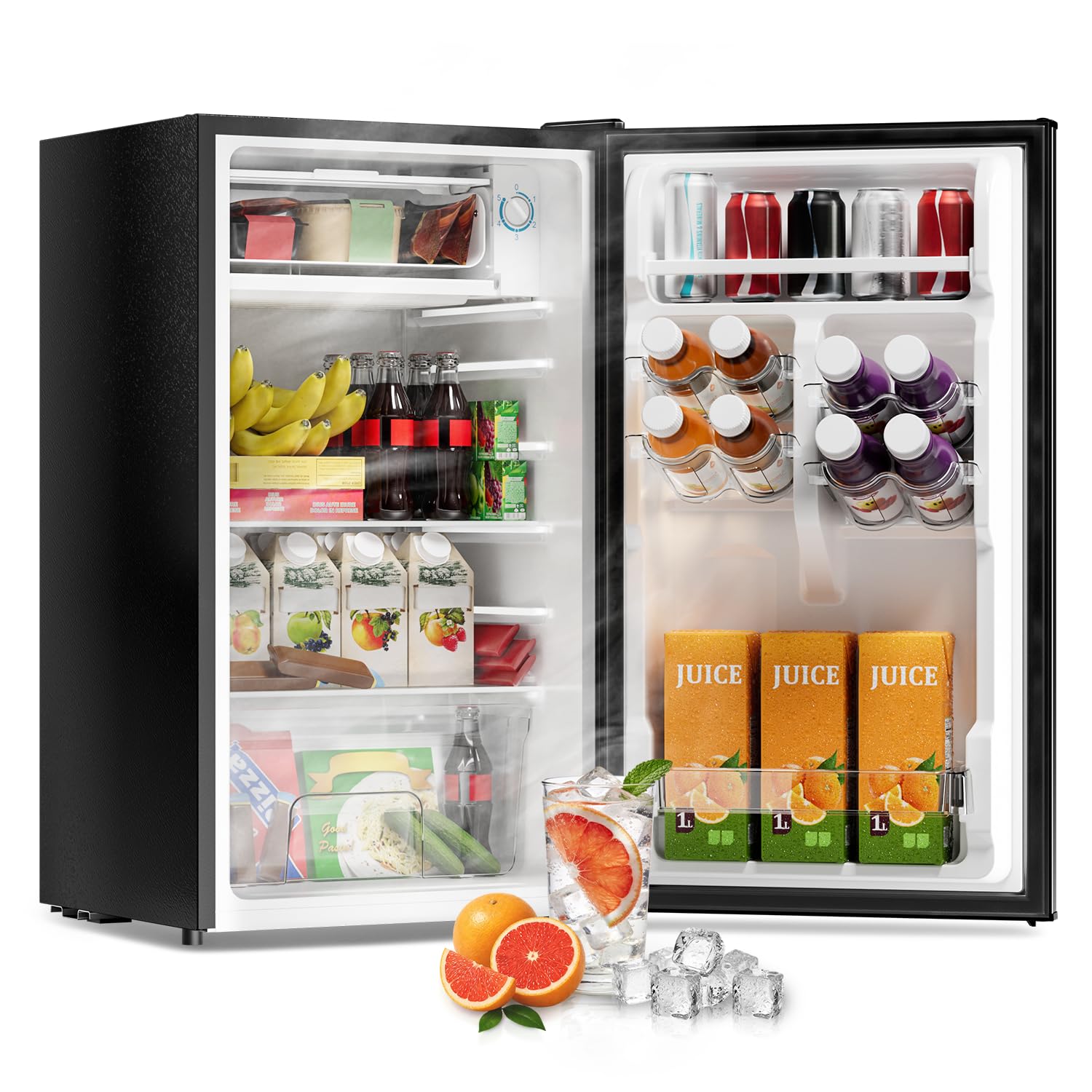 3.2 Cu Ft Mini Fridge with Freezer, Single Door Upright Freezer Energy Efficient, Large Capacity, Reversible Door, ETL Certified, Small Refrigerator for Bedroom, Office & Dorm, Black