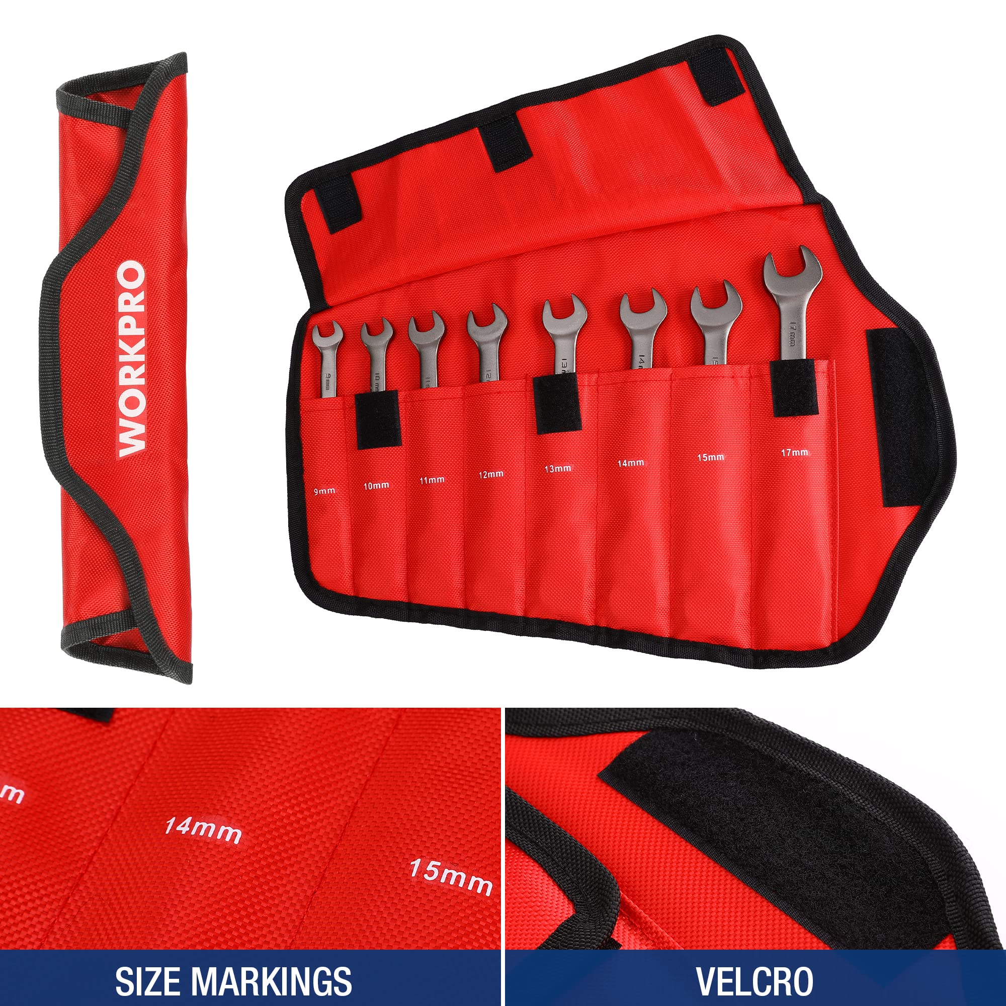 WORKPRO 8 Pcs Flex-Head Ratcheting Combination Wrench Set with Organizer Bag, Metric - Image 8