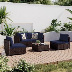 Patio Watcher 5 -Piece Wicker Navy Patio Conversation Set