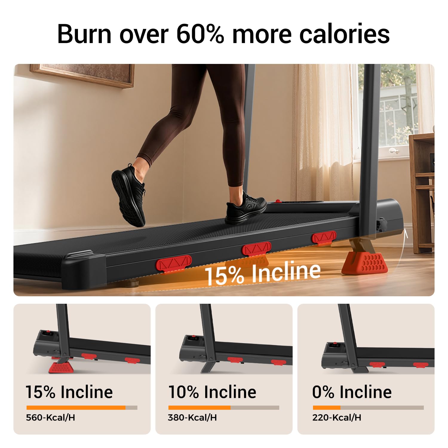 LONTEK 15% Incline Walking Pad Treadmill with Handles, Treadmills for Home Non-slip Handrail, Foldable, Portable, 3.0HP Quiet Brushless, LED Display, Remote Control, 350 LBS Capacity - Image 2