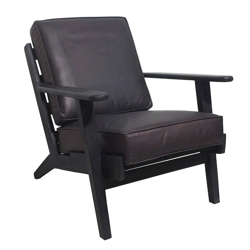 Handcrafted Amber Accent Chair with Slatted Mango Wood, Buffalo Leather Cushions, and Angled Legs - Image 29