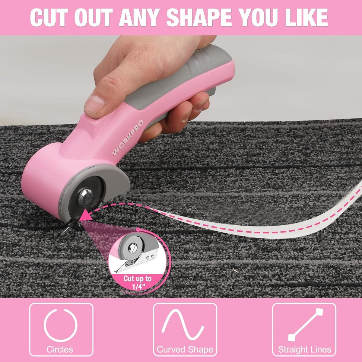 WORKPRO 4V Cordless Electric Scissors/Rotary Cutter with Storage Case - Pink Ribbon - Image 5