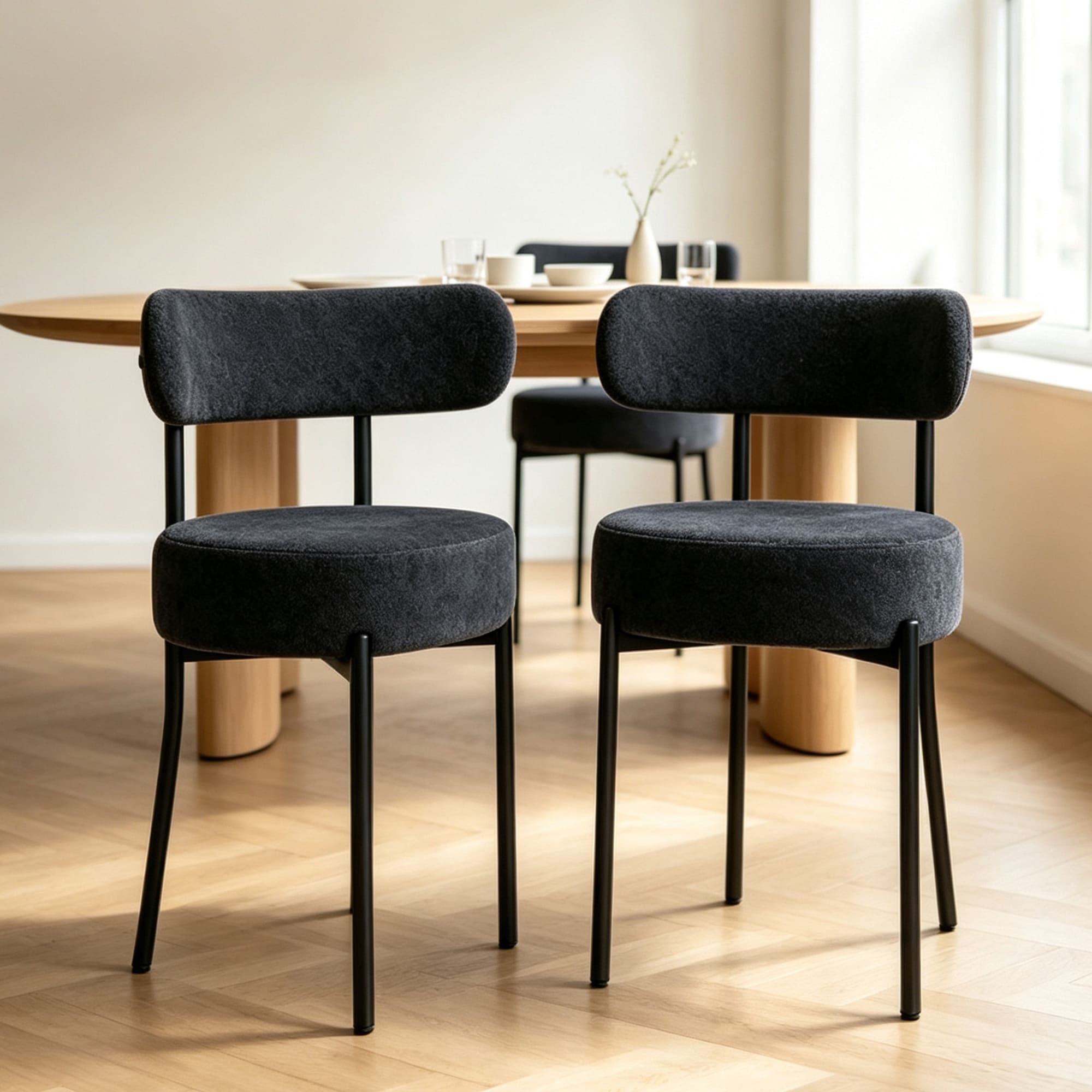 DYHOME Kitchen Chairs Modern Dining Chairs Set of 2 Kitchen Dining Room Chairs Boucle Upholstered Dining Chair Black