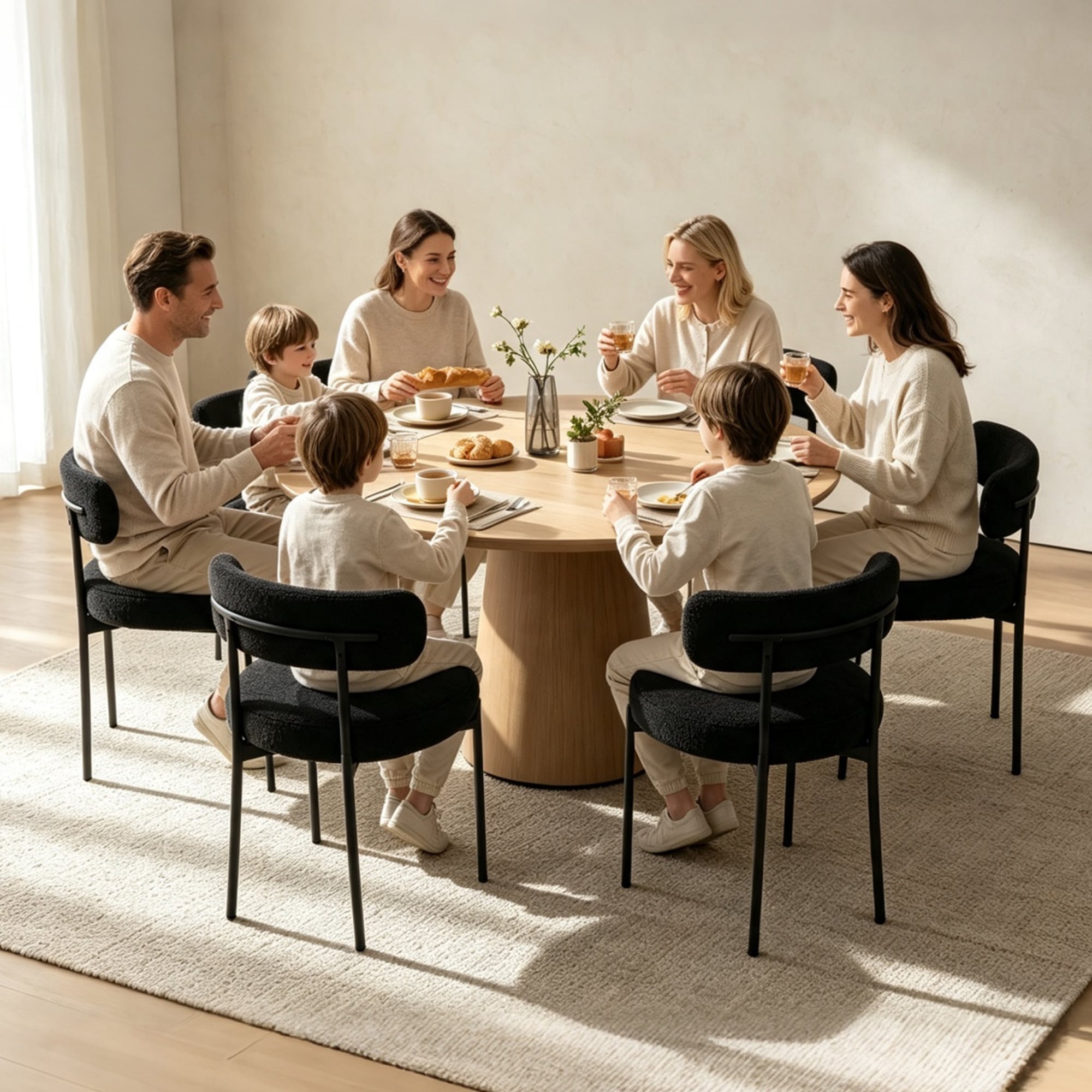 DYHOME Kitchen Chairs Modern Dining Chairs Set of 2 Kitchen Dining Room Chairs Boucle Upholstered Dining Chair Black - Image 4
