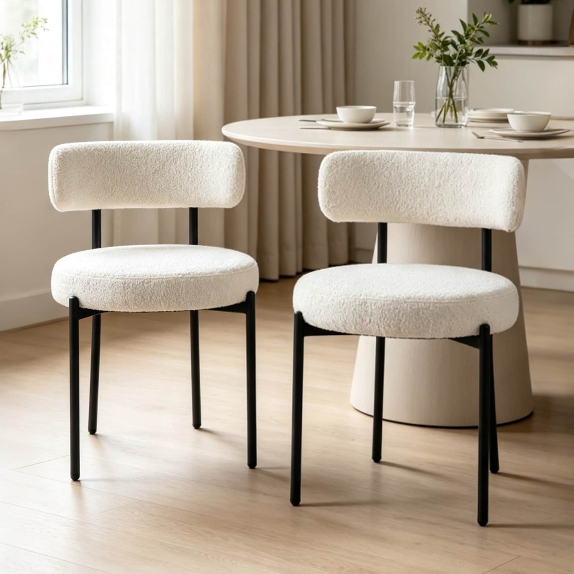 DYHOME Kitchen Chairs Modern Dining Chairs Set of 2 Kitchen Dining Room Chairs Boucle Upholstered Dining Chair White
