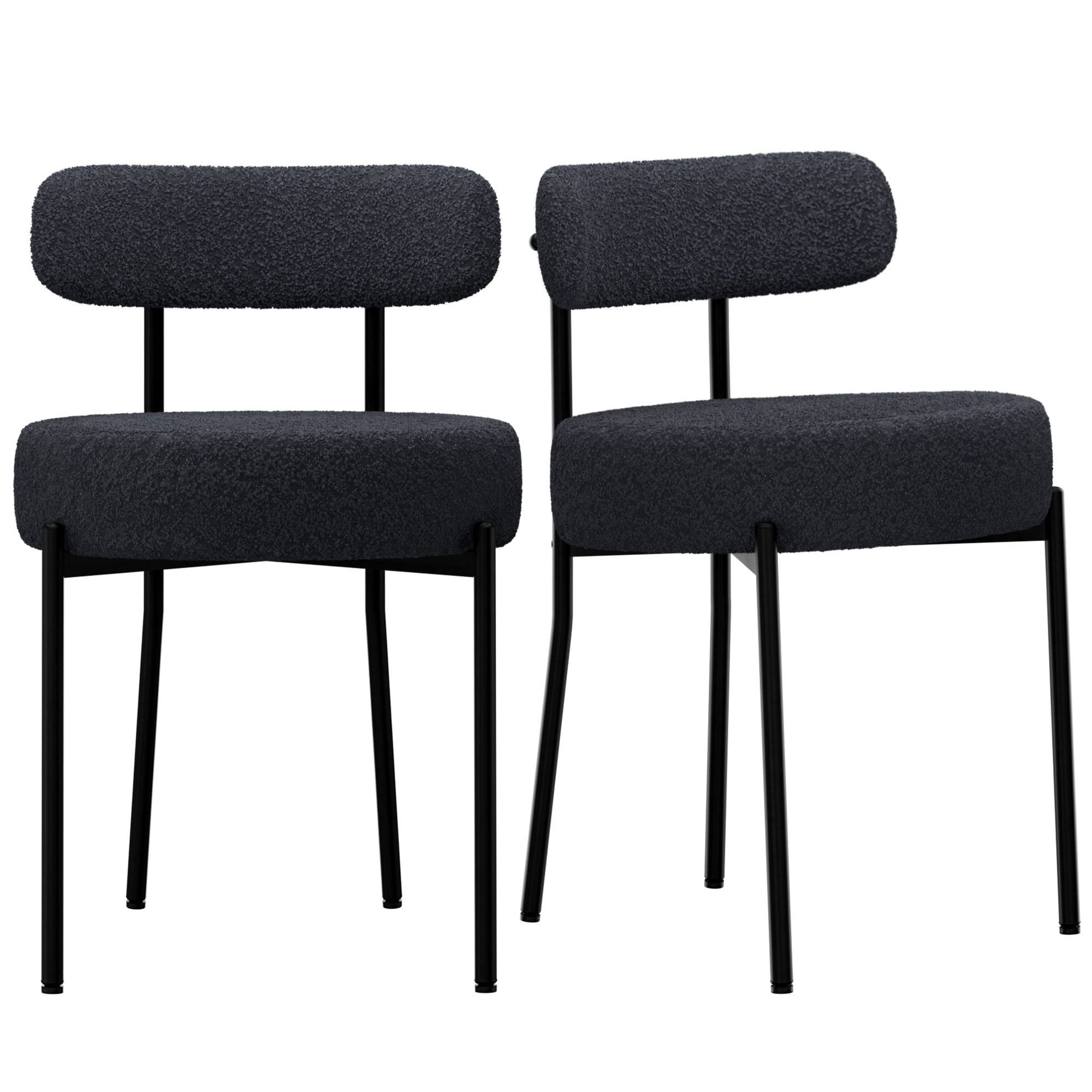 DYHOME Kitchen Chairs Modern Dining Chairs Set of 2 Kitchen Dining Room Chairs Boucle Upholstered Dining Chair Black - Image 2