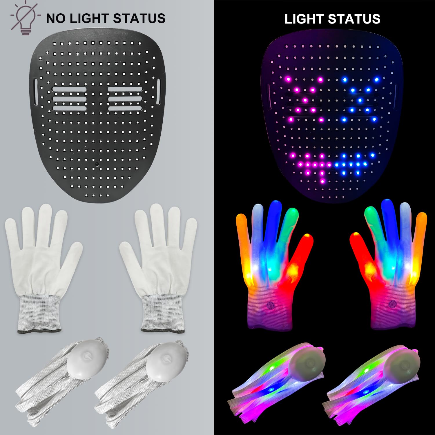 3 Set LED Mask with Gesture Sensing Light Up Gloves and Glow Shoelaces Light up Costume Gifts for Teens, Cool Glowing Toys for Halloween Birthday Christmas Cosplay Party - Image 4