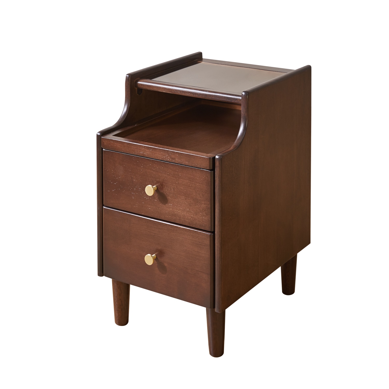 Dimakai Brown Rubberwood 2 -Drawer 11.8-in W x 19.88-in H Midcentury Nightstand - Image 6