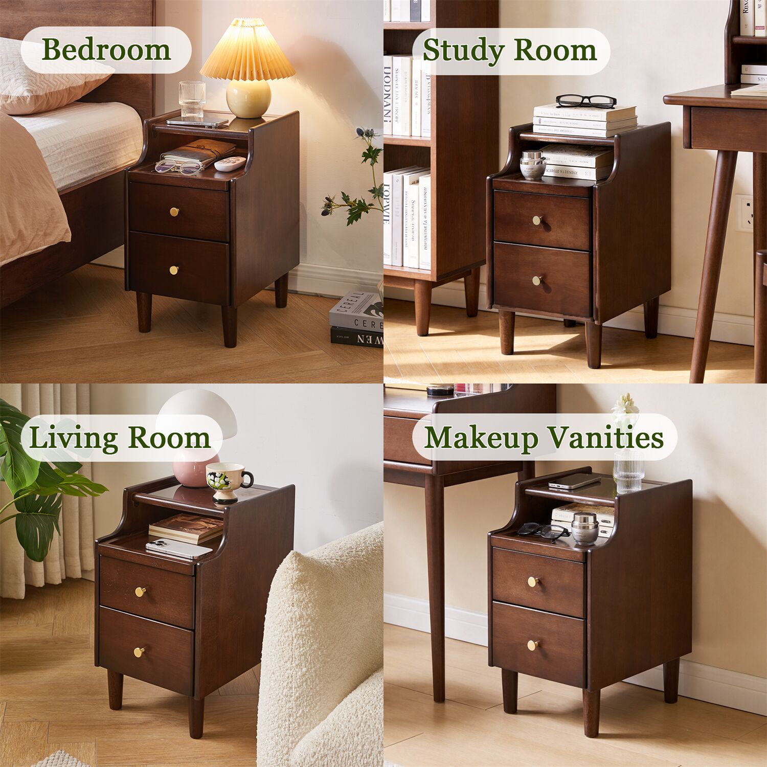 Dimakai Brown Rubberwood 2 -Drawer 11.8-in W x 19.88-in H Midcentury Nightstand - Image 10