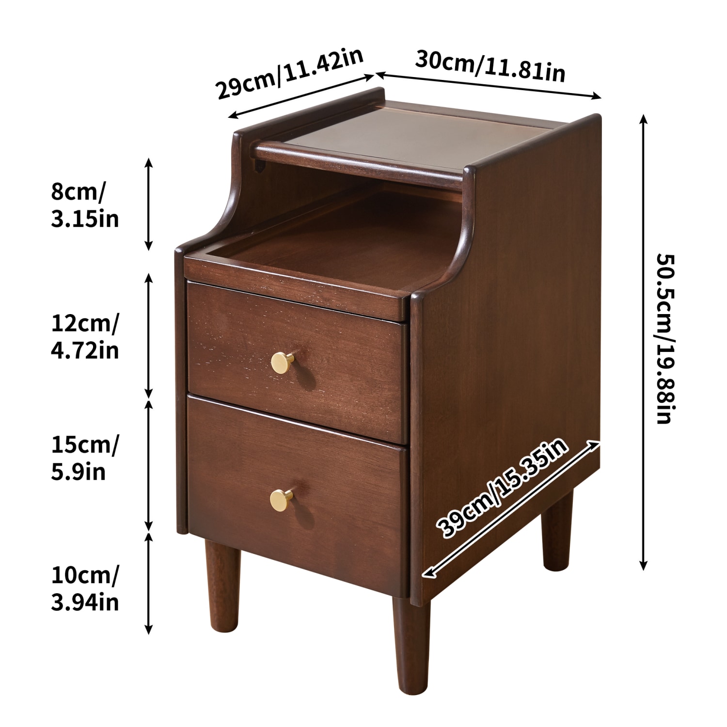 Dimakai Brown Rubberwood 2 -Drawer 11.8-in W x 19.88-in H Midcentury Nightstand - Image 13