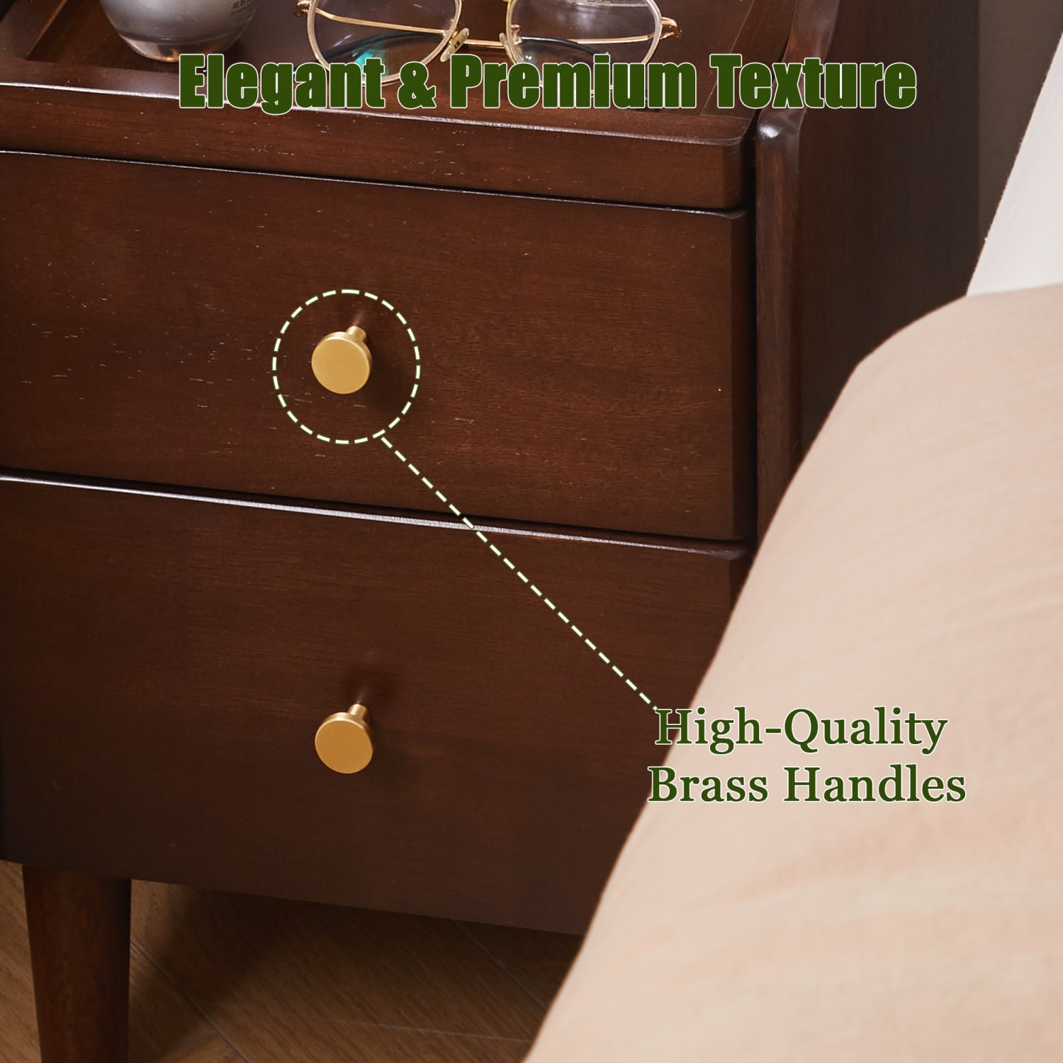 Dimakai Brown Rubberwood 2 -Drawer 11.8-in W x 19.88-in H Midcentury Nightstand - Image 7