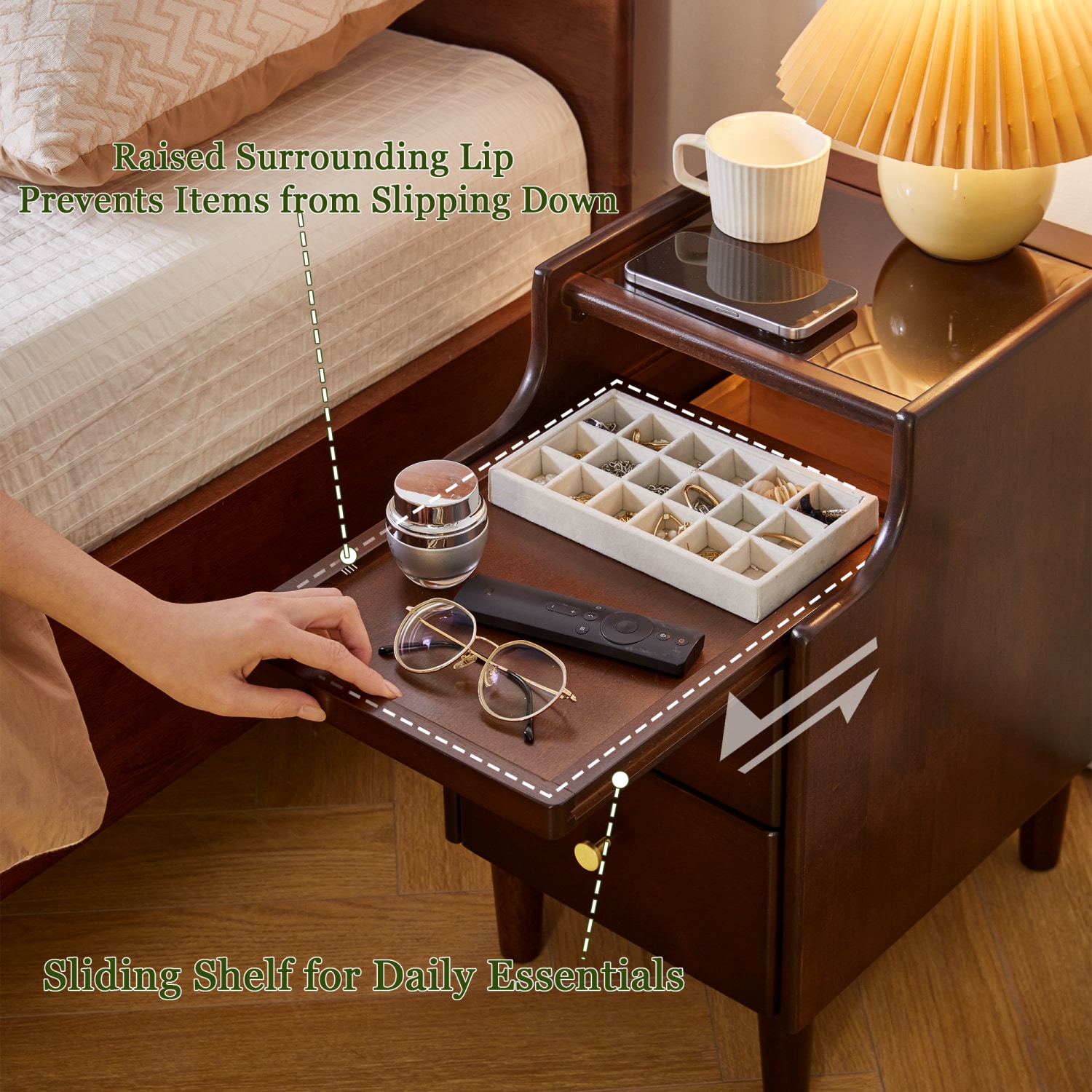 Dimakai Brown Rubberwood 2 -Drawer 11.8-in W x 19.88-in H Midcentury Nightstand - Image 9