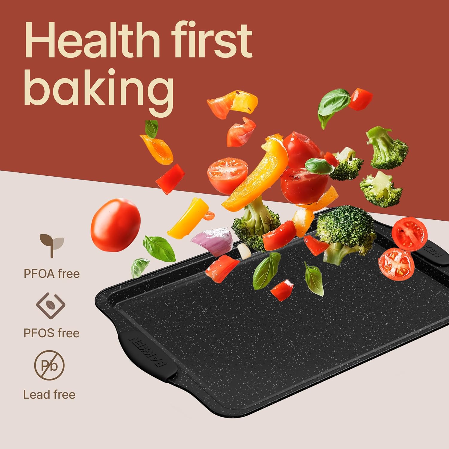 Bakken Swiss 8 Piece Bakeware Set Nonstick Carbon Steel Baking Pans with Red Silicone Handles Oven Safe 450F Includes Cookie Sheets Muffin Pan Loaf Pan Round Cake Pan Square Pan Roasting Pan PFOA PFOS PTFE Free - Image 8