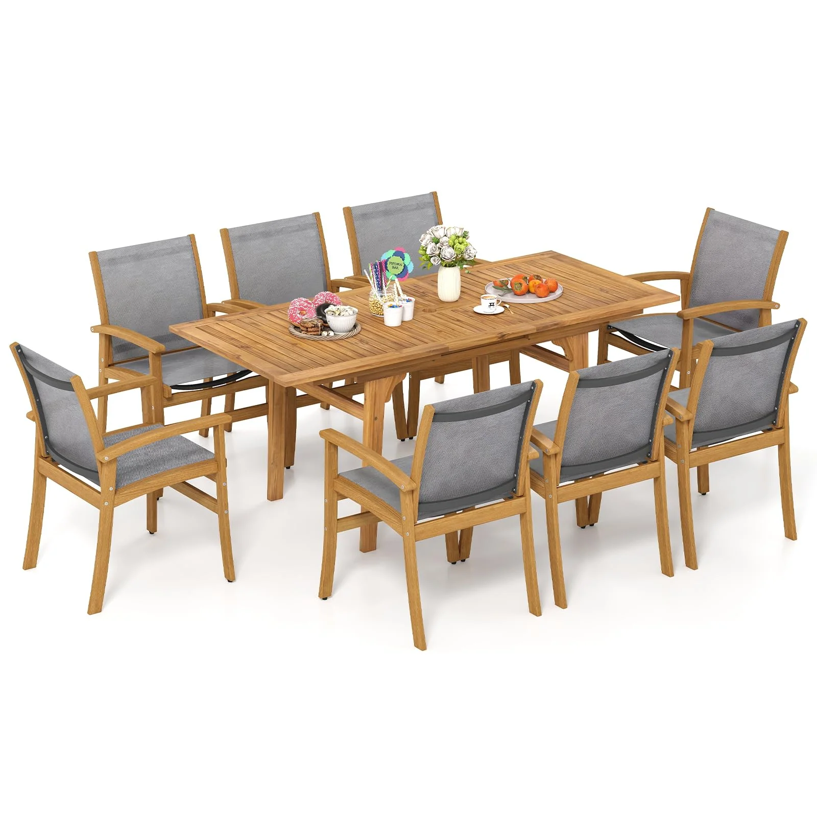 Tangkula 9 Pieces Acacia Wood Patio Dining Set for 6-8