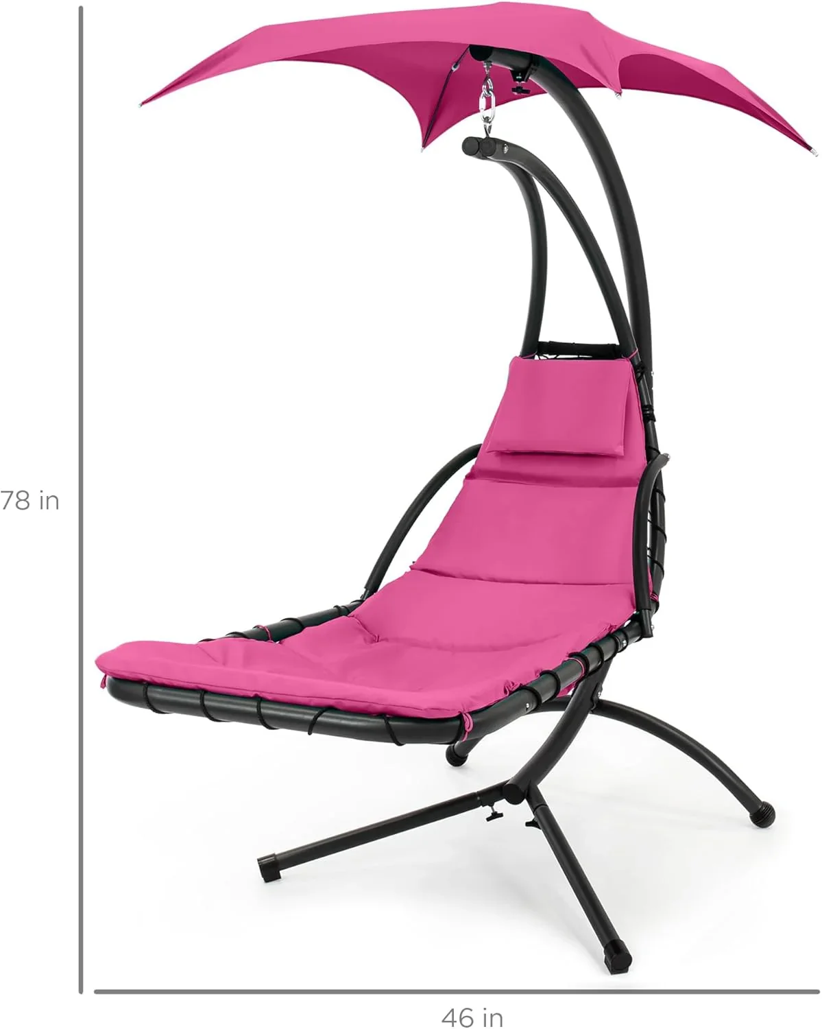 Best Choice Products Outdoor Hanging Curved Steel Chaise Lounge Chair Swing w/Built-in Pillow and Removable Canopy - Charcoal Gray - Image 45