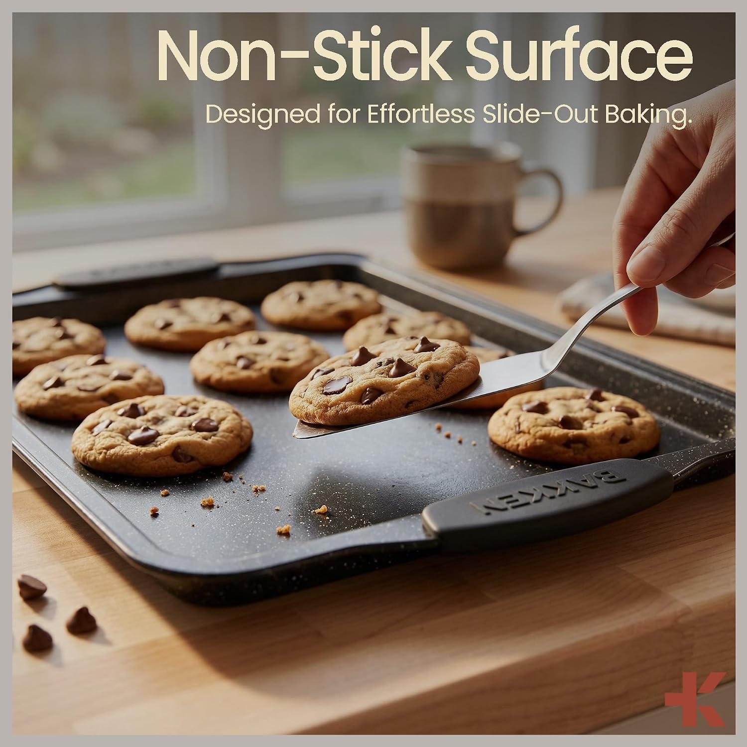 Bakken Swiss 8 Piece Bakeware Set Nonstick Carbon Steel Baking Pans with Red Silicone Handles Oven Safe 450F Includes Cookie Sheets Muffin Pan Loaf Pan Round Cake Pan Square Pan Roasting Pan PFOA PFOS PTFE Free - Image 4