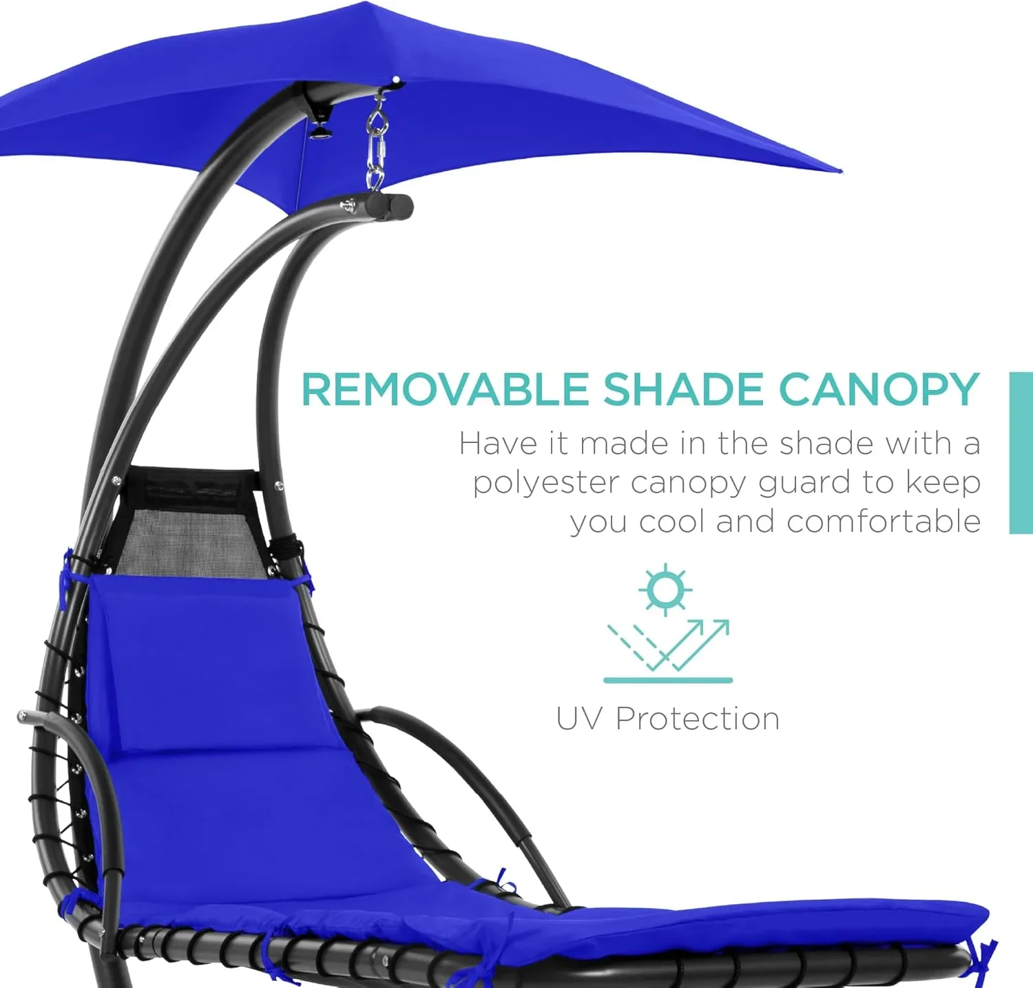Best Choice Products Outdoor Hanging Curved Steel Chaise Lounge Chair Swing w/Built-in Pillow and Removable Canopy - Charcoal Gray - Image 25