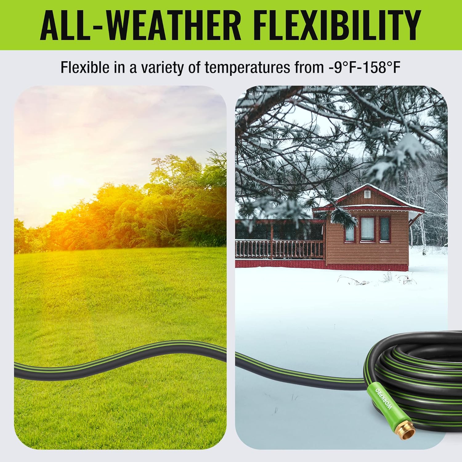 WORKPRO Garden Hose 5/8" x 50FT, Heavy Duty | Flexible & Lightweight, Rotary Handle, 3/4" GHT Brass Fittings, All-Weather Outdoor, for Lawn, Garden, Yard & Car Wash - Image 7