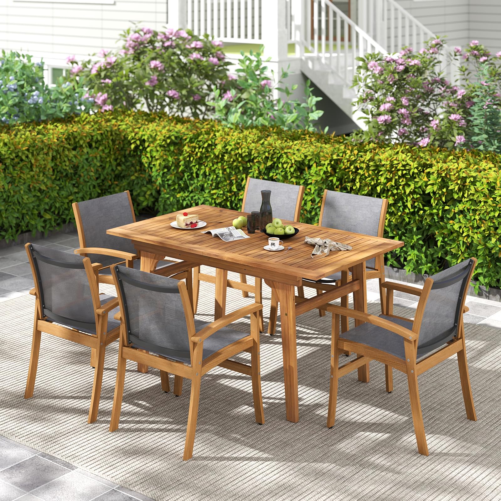 Tangkula 9 Pieces Acacia Wood Patio Dining Set for 6-8 - Image 2
