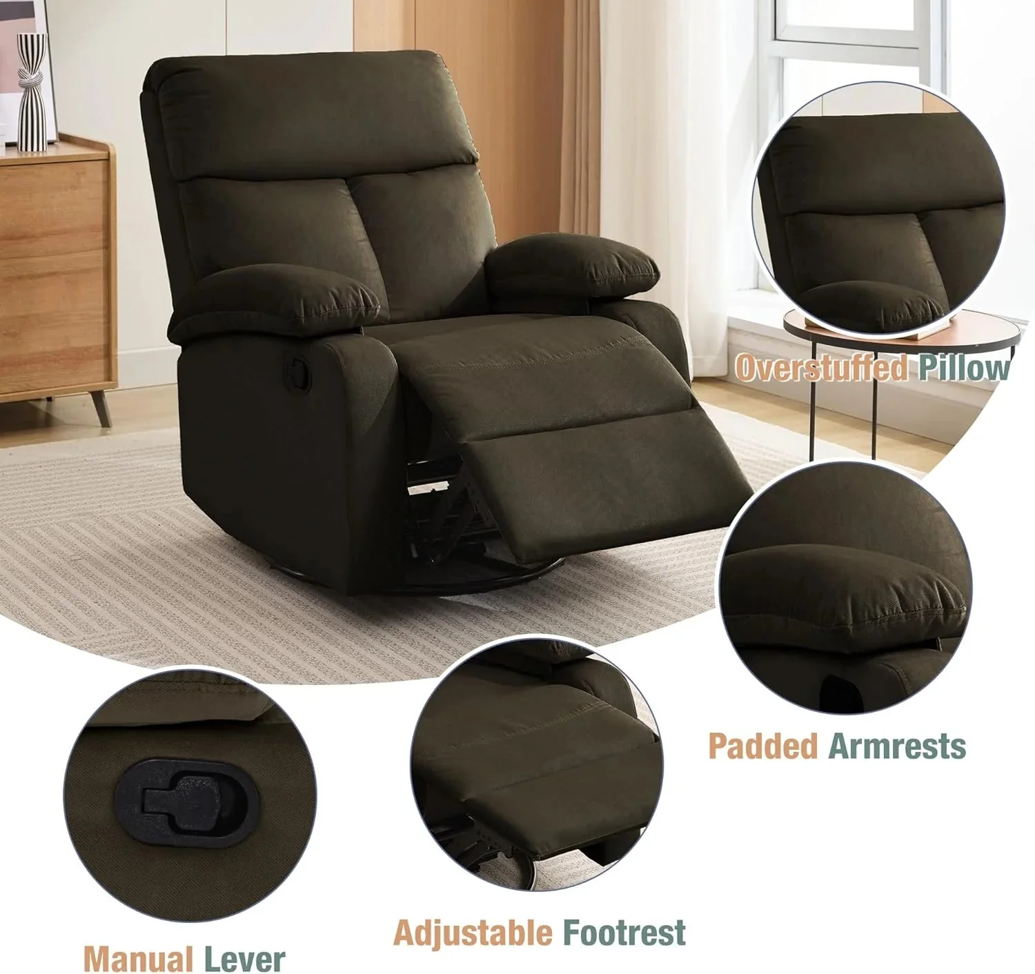 Small Swivel Rocker Recliner Chair for Compact Spaces - Image 28