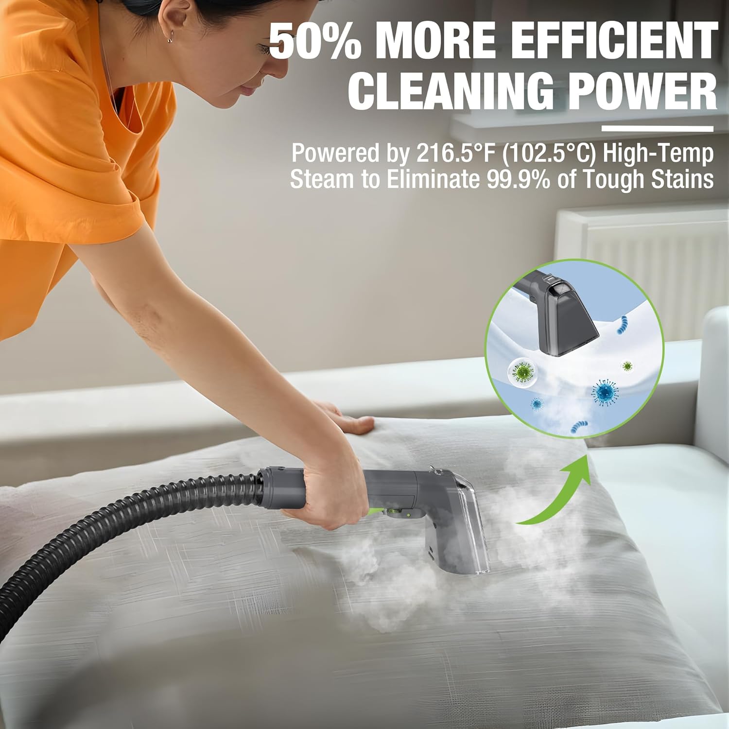 WORKPRO Portable Steam Carpet & Upholstery Cleaner Machine, 16KPa Suction with 4 Cleaning Modes, Spot Cleaner Machine with Heating System and Multi-Function Tools for Sofa, Pet Stains & Car Interior - Image 5