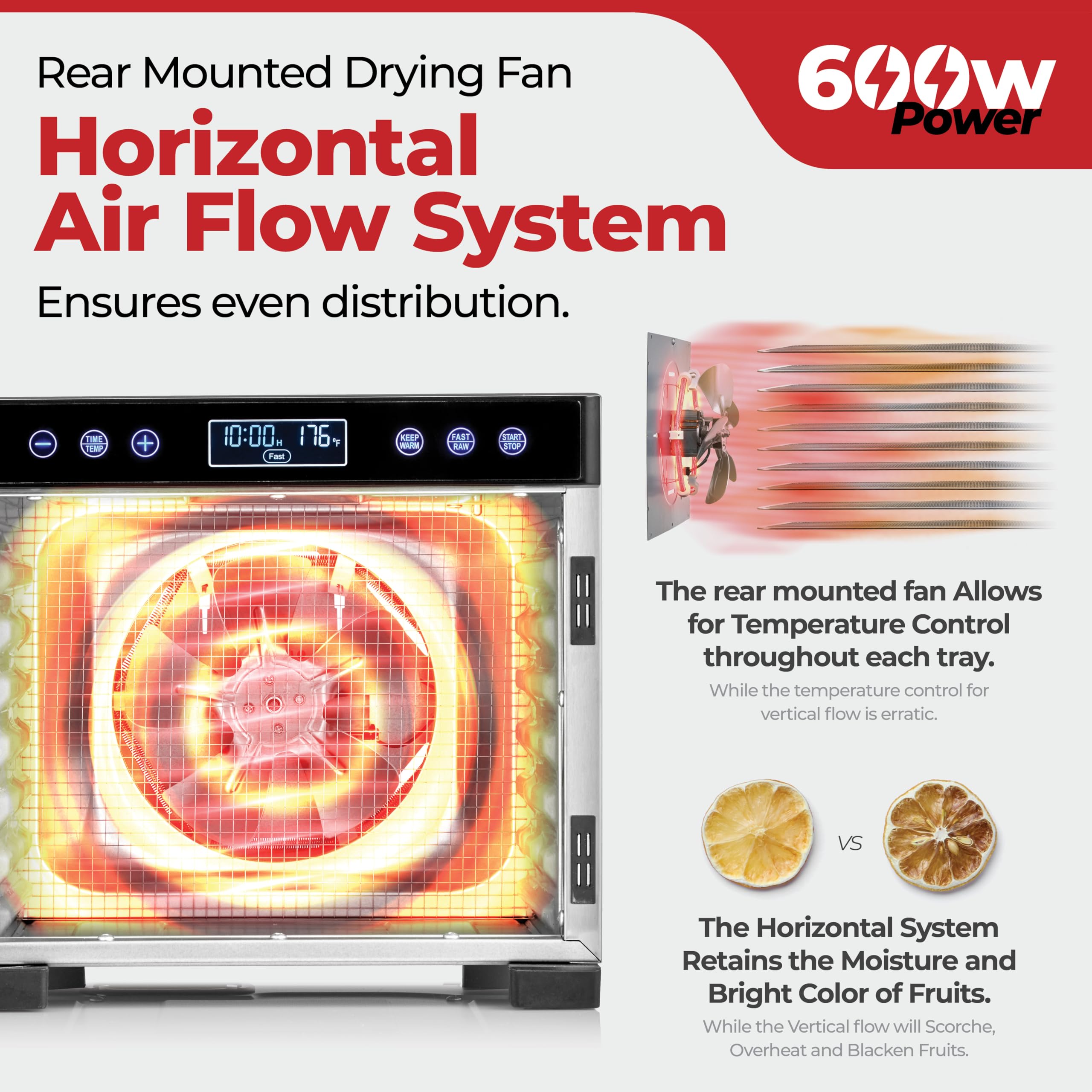 Magic Mill Pro Food Dehydrator Machine | Powerful 600W Rear Fan Even-Drying System | 7 Full-Size Stainless Steel Trays | 95°-176° Temperature Control, 48H Timer, Keep Warm + Auto Shutoff | ETL Listed - Image 4