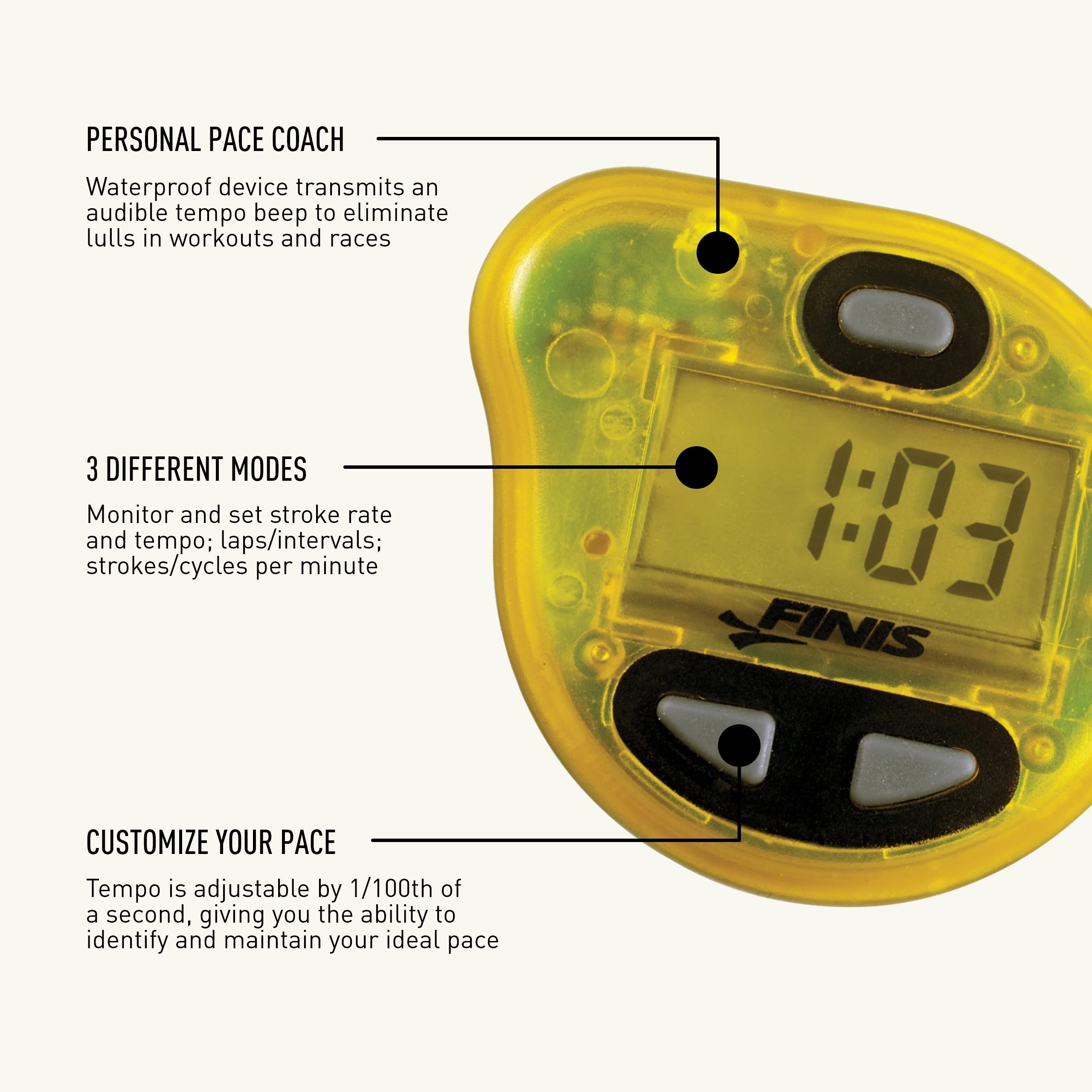 FINIS Tempo Trainer Pro - Waterproof Audible Swim Metronome - Adjustable Stroke Tempo - 3 Training Modes, Yellow/Black - Image 4
