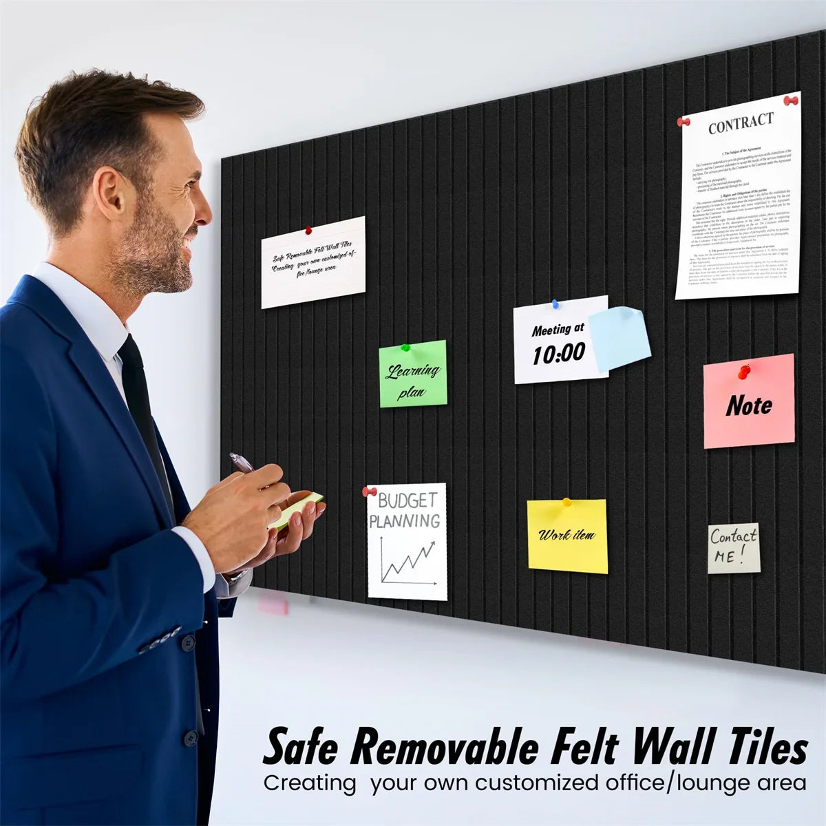 6-Piece Office Wall Board Set in Black Felt - Image 5