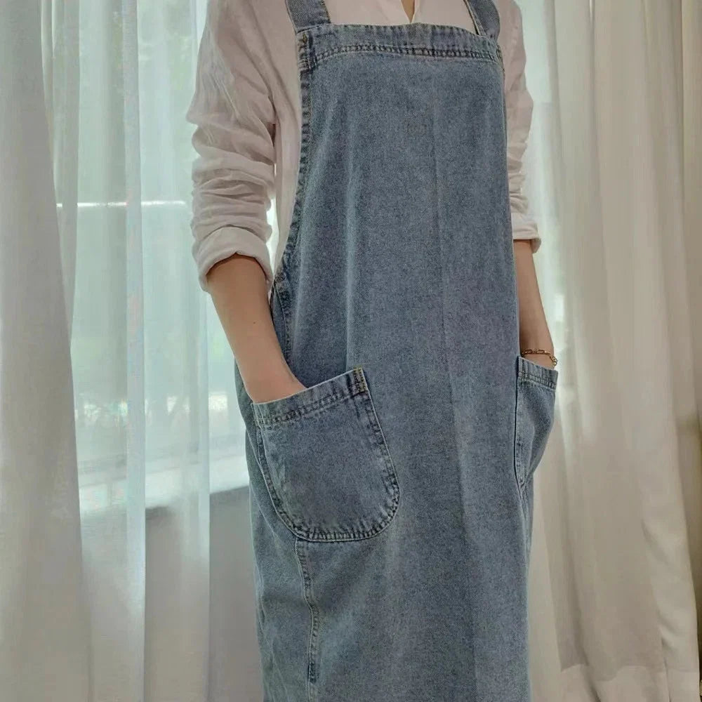Apron Cotton Denim Two Front Pockets Machine Washable - Image 2