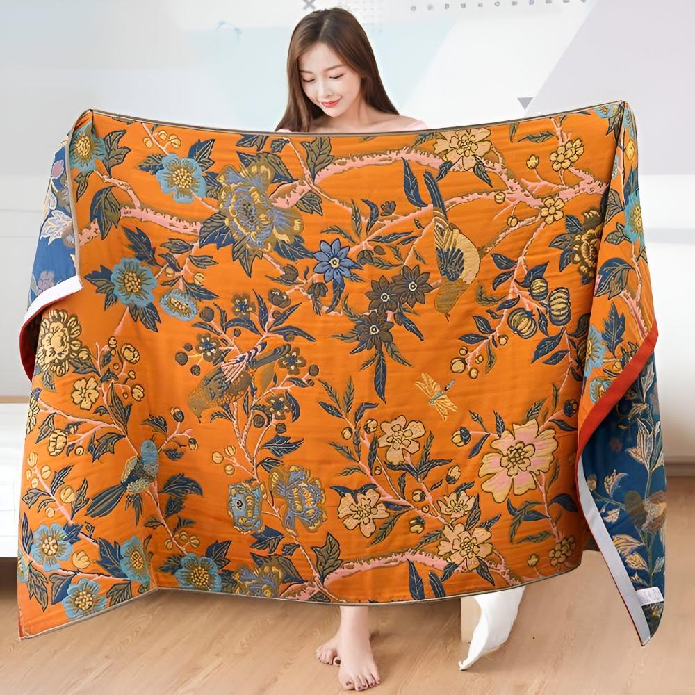 Bath Towel Reversible Hibiscus Print Natural Cotton Quick-Drying - Image 3