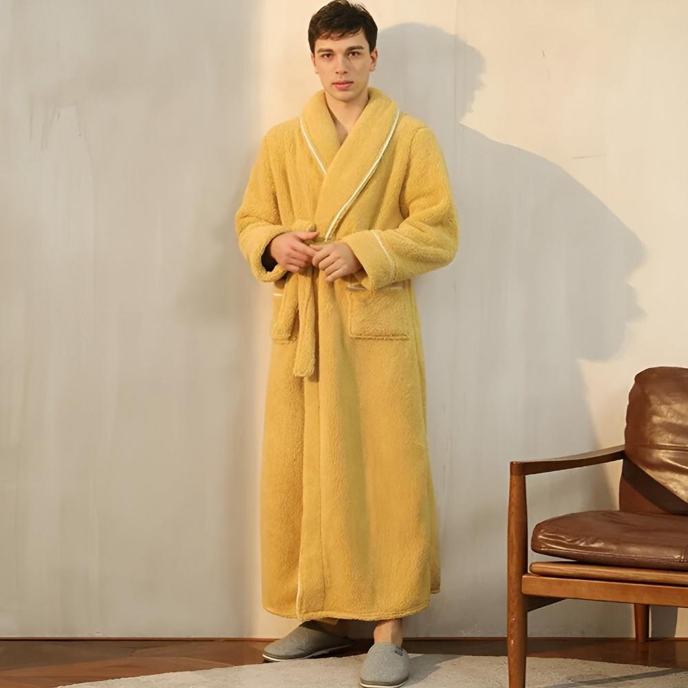 Bathrobe Unisex Coral Fleece Shawl Collar & Pockets - Image 3